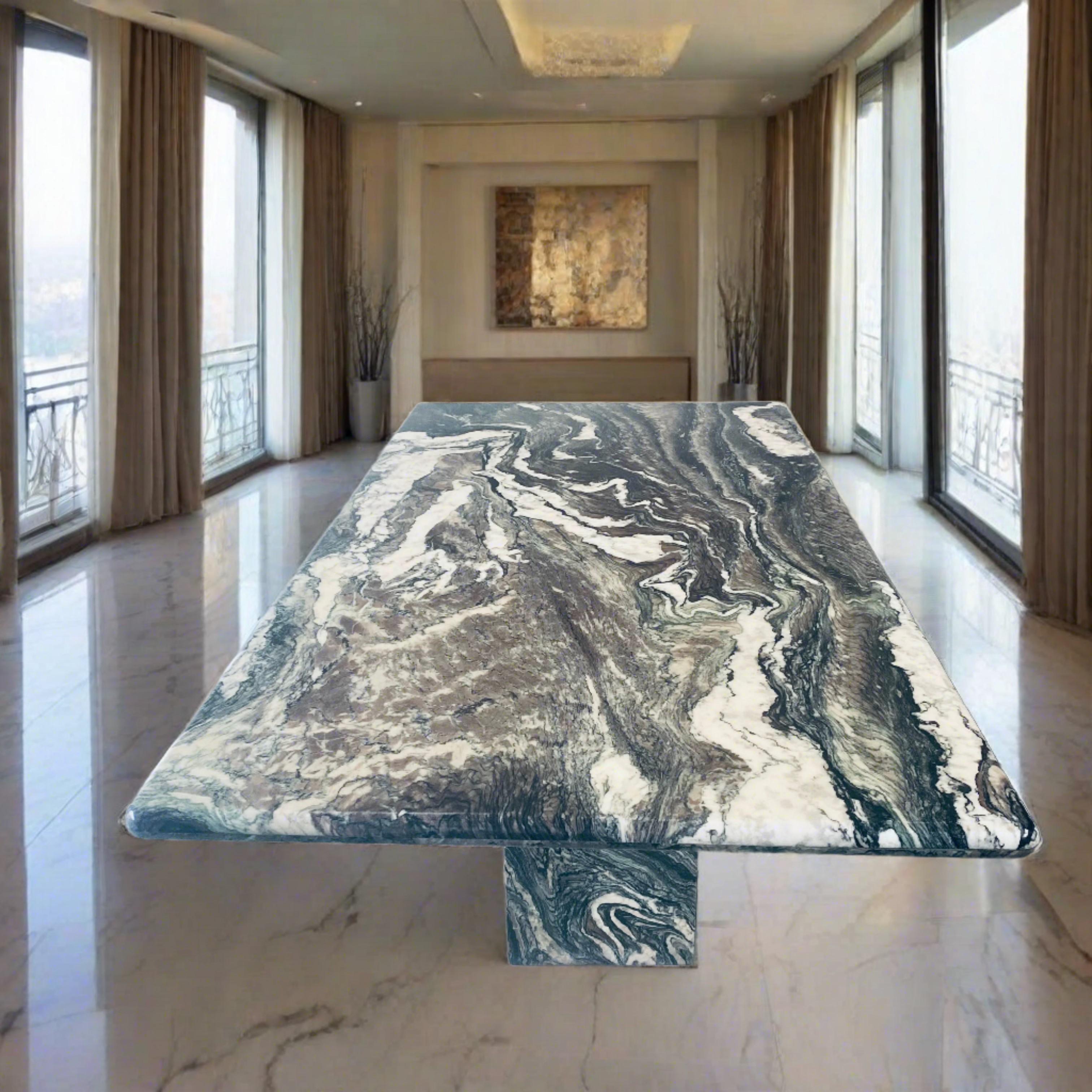 Fin du 20e siècle Grande table de salle à manger en marbre Cipollino Ondulato du milieu du siècle, Italie en vente