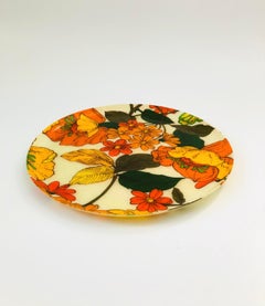 Large Mid Century Circular Floral Fiberglass Tray