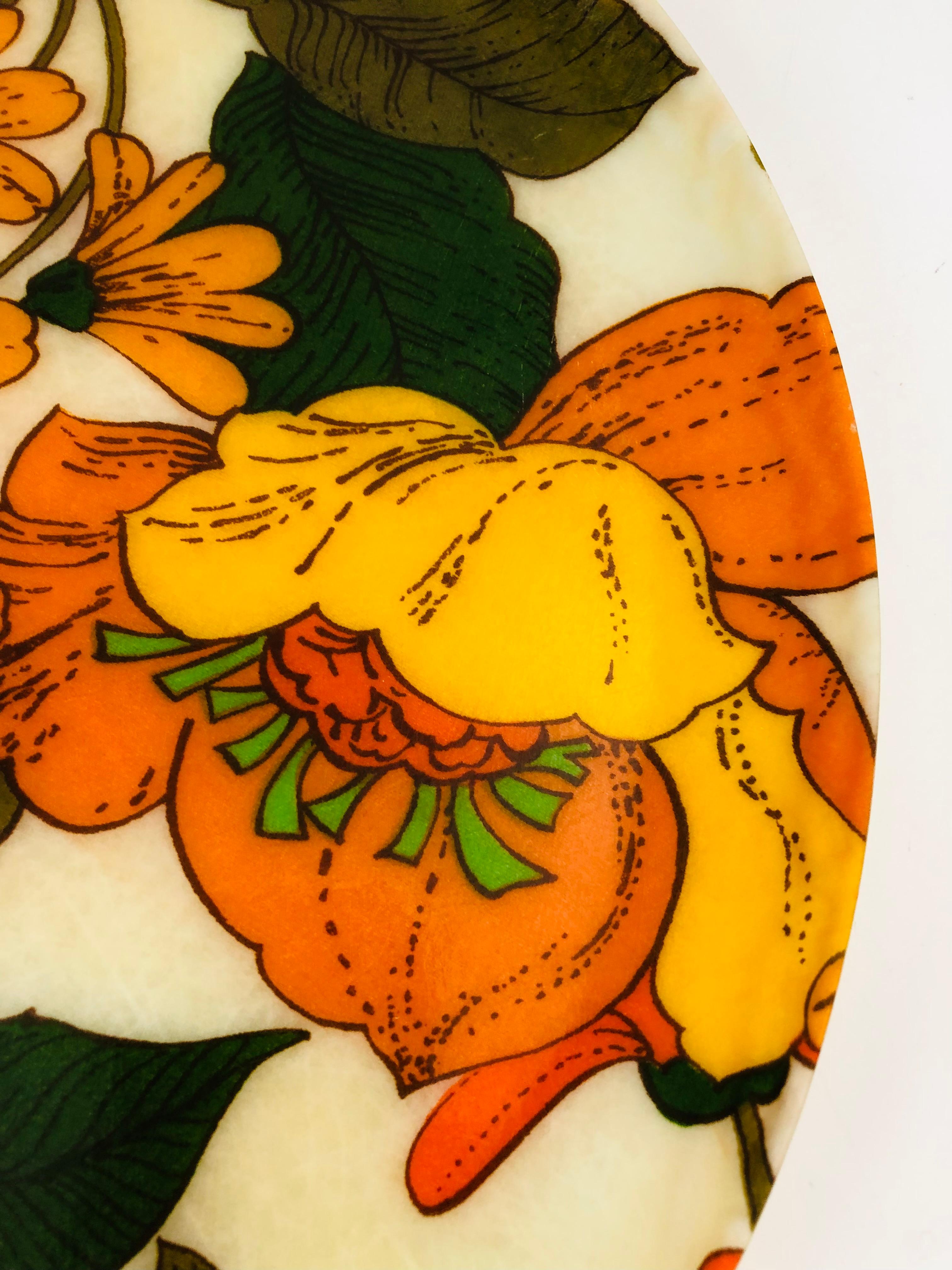 20th Century Large Mid Century Circular Floral Fiberglass Tray
