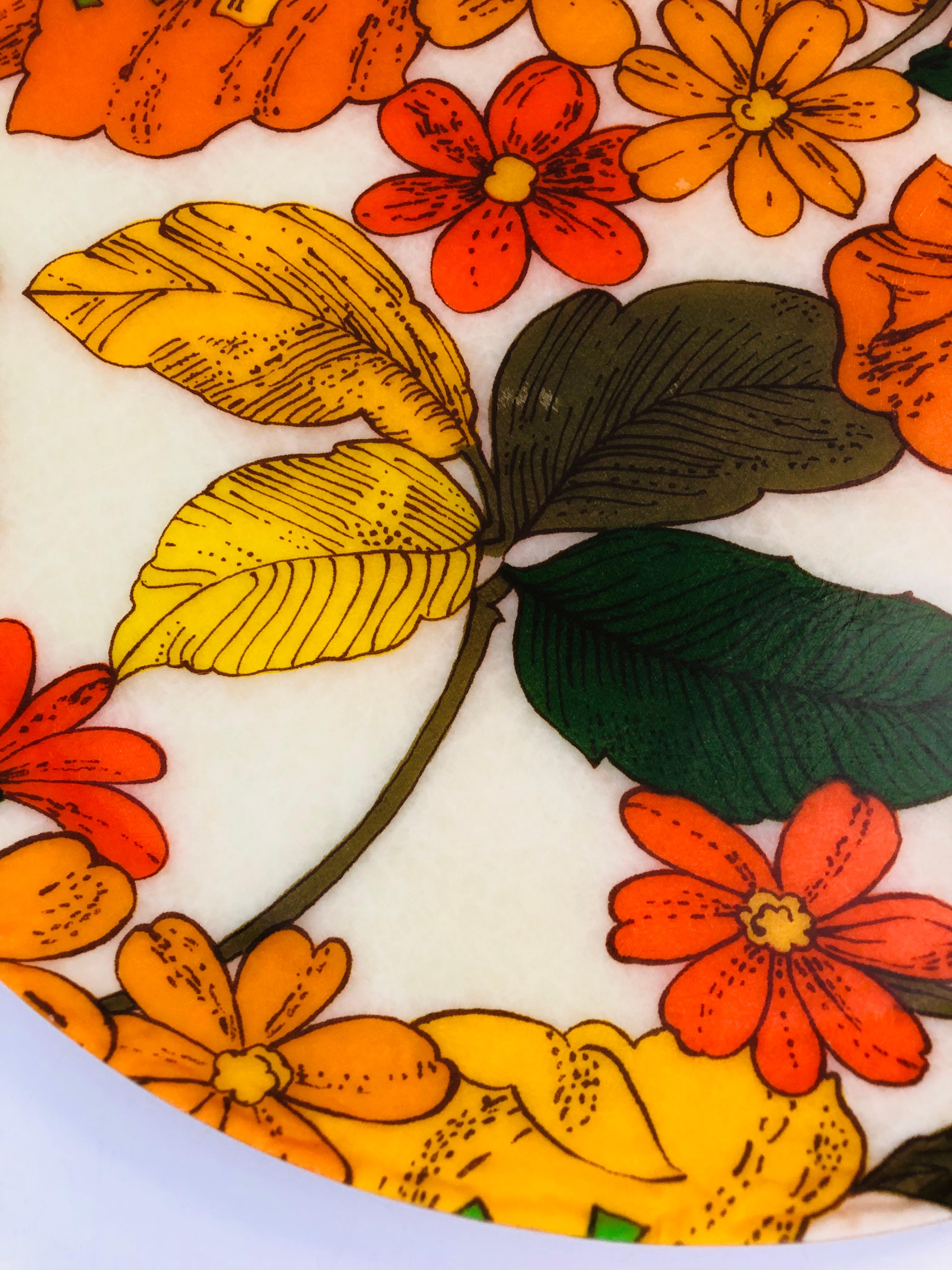 Large Mid Century Circular Floral Fiberglass Tray 1