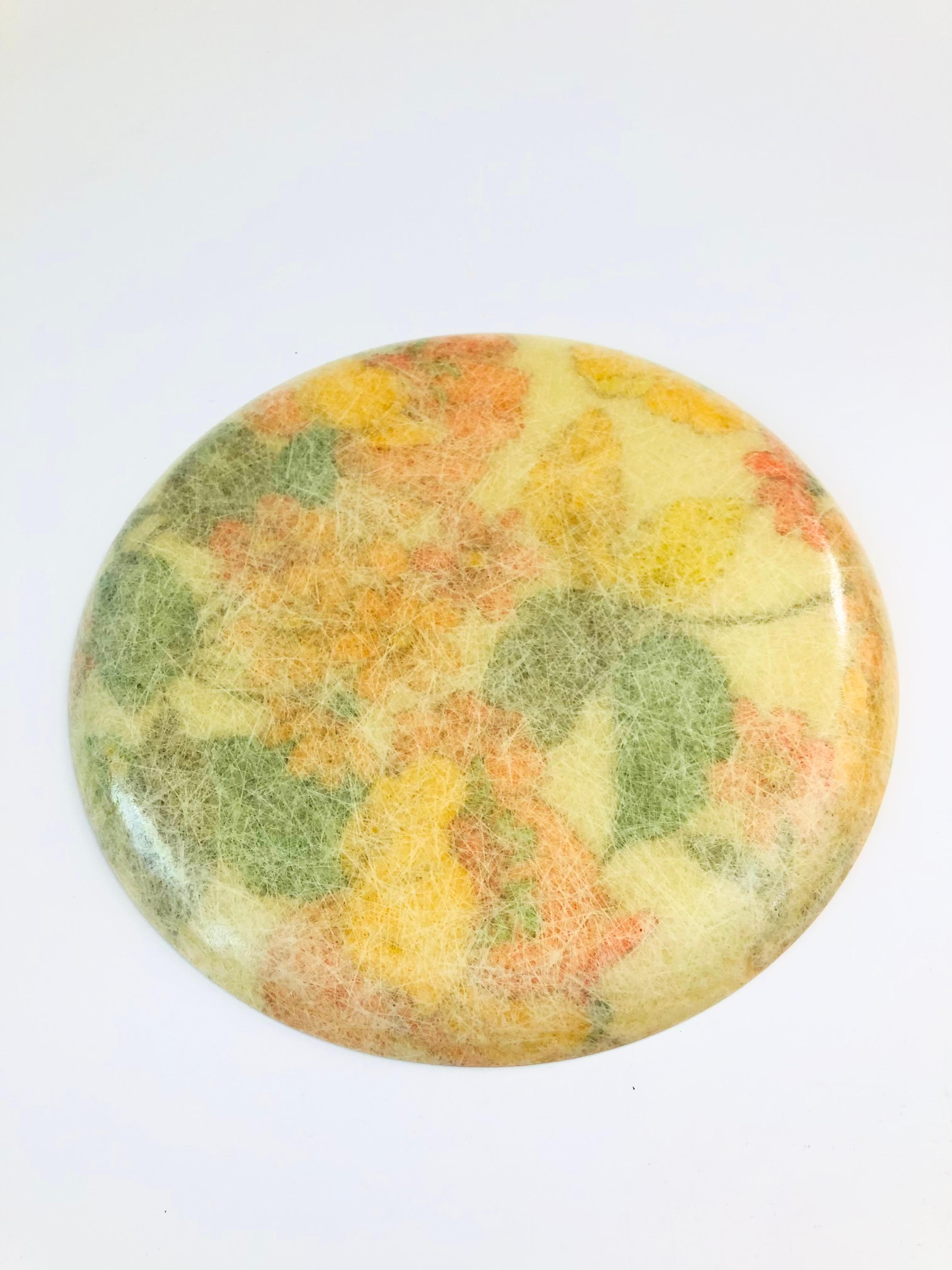 Large Mid Century Circular Floral Fiberglass Tray 3