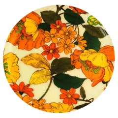 Vintage Large Mid Century Circular Floral Fiberglass Tray