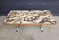 Large Mid Century Coffee Table done in Chrome and Teak with Calacatta Viola