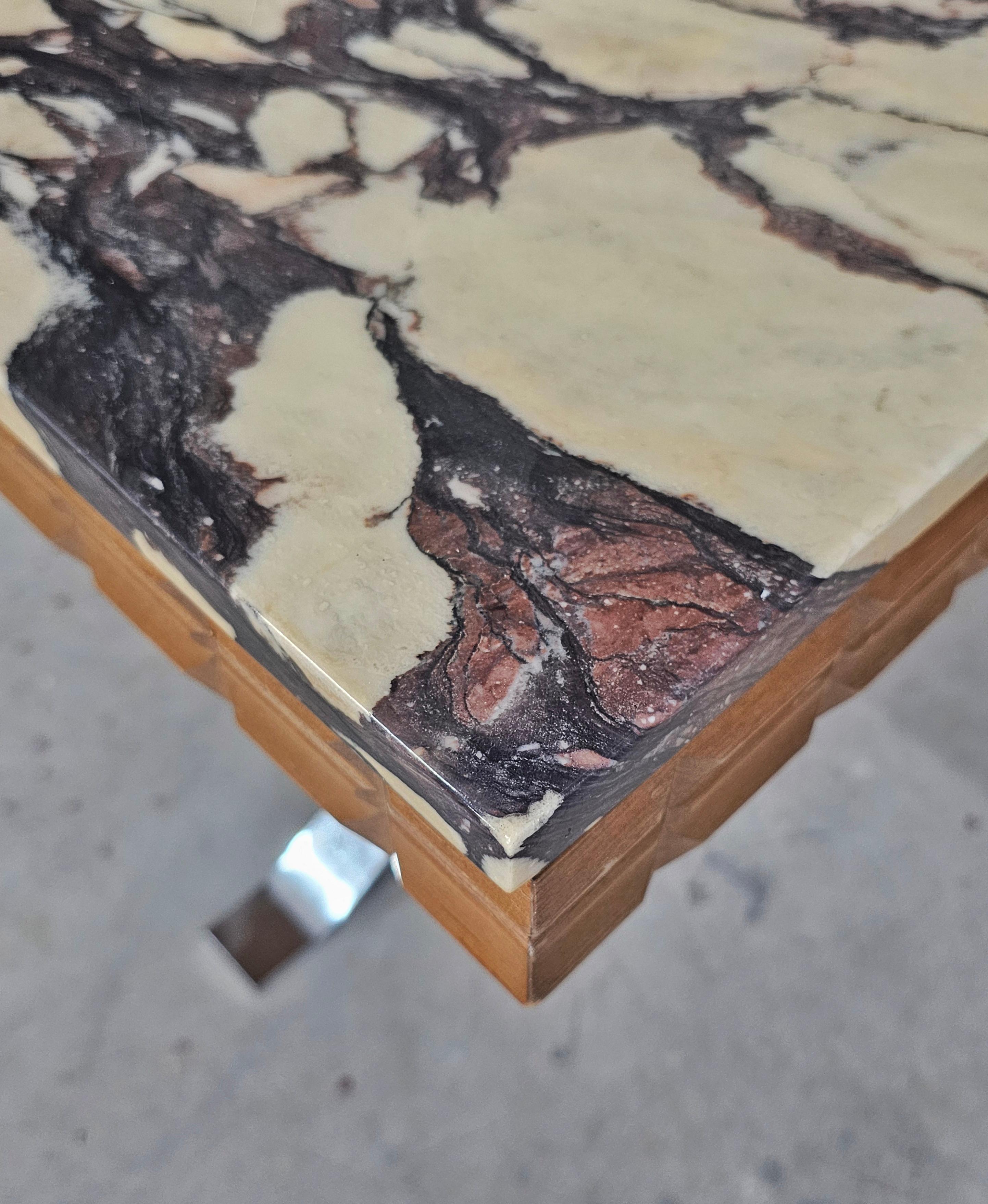 Large Mid Century Coffee Table done in Chrome and Teak with Calacatta Viola In Good Condition For Sale In Beograd, RS