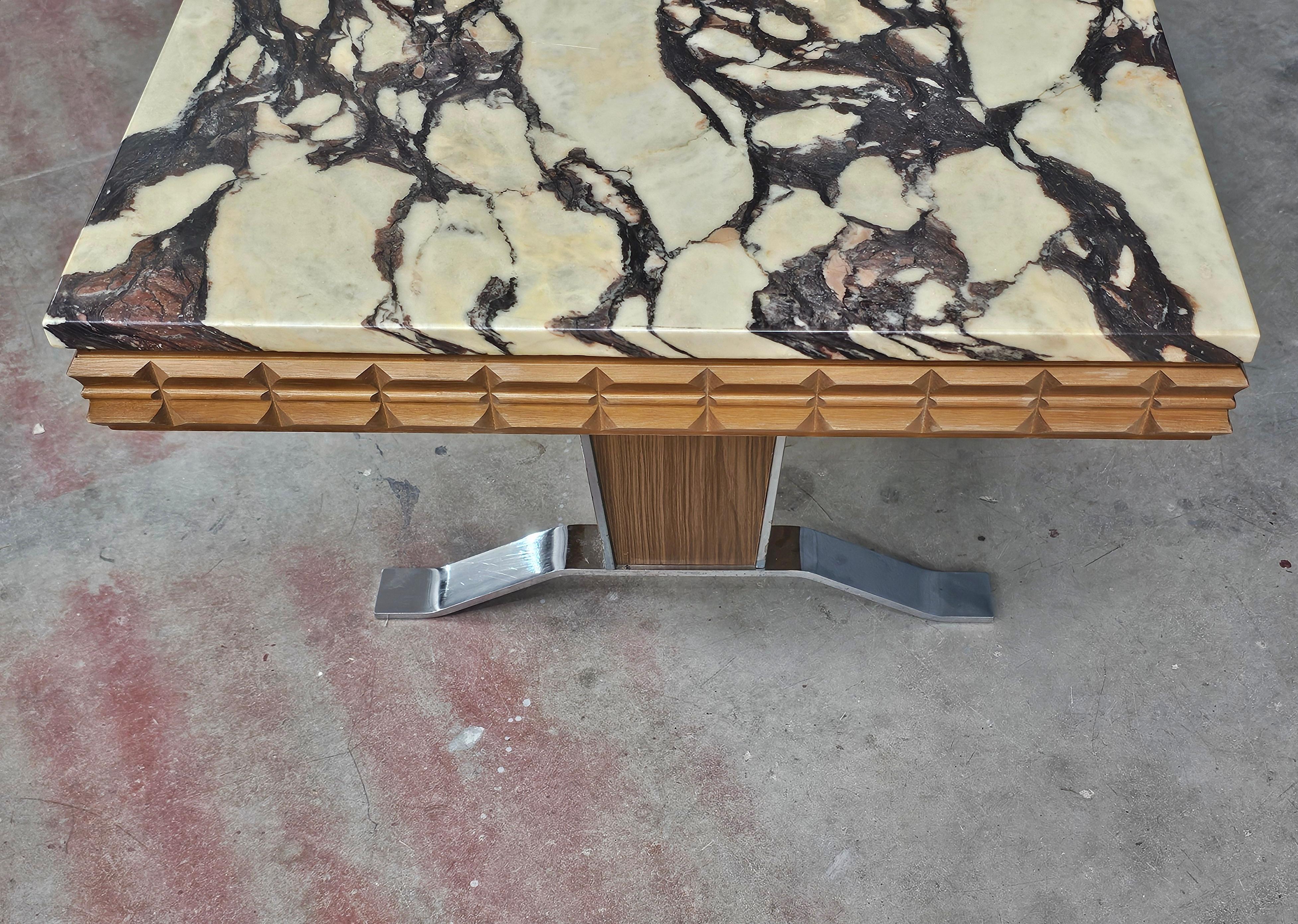 Late 20th Century Large Mid Century Coffee Table done in Chrome and Teak with Calacatta Viola For Sale