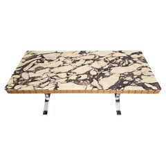 Large Mid Century Coffee Table done in Chrome and Teak with Calacatta Viola