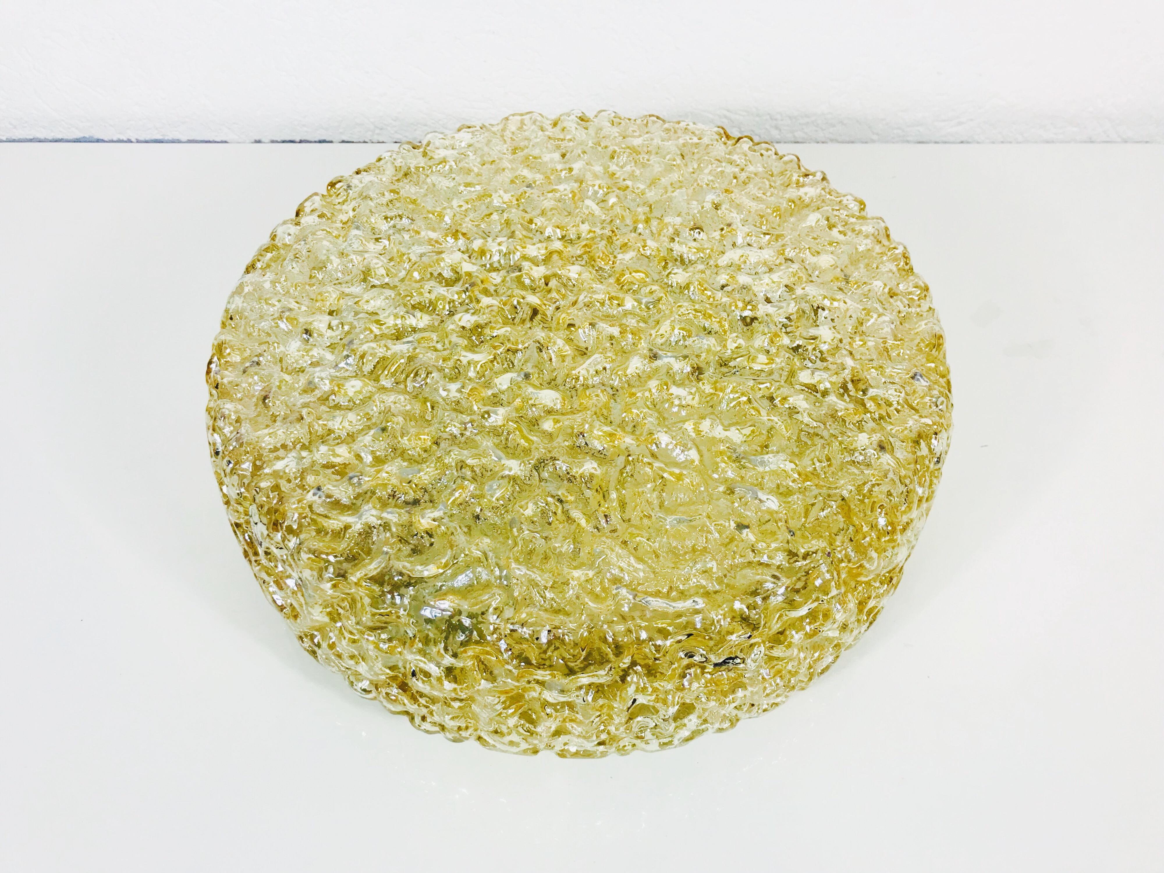 Mid-Century Modern Large Midcentury Crystal Glass Flush Mount by Glashütte Limburg, 1960s, Germany For Sale