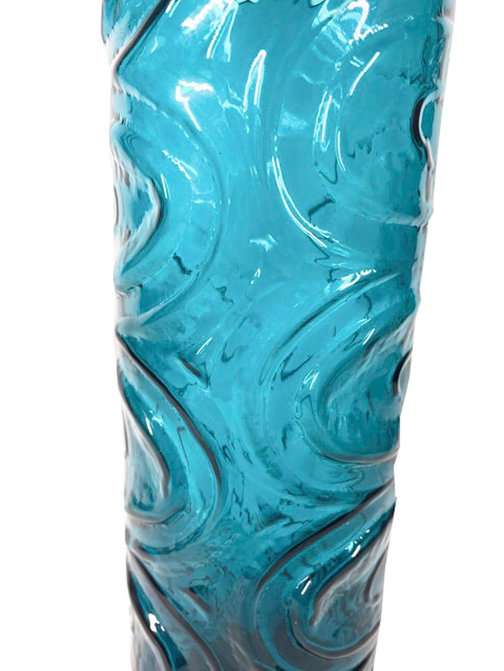 Mid-Century Modern Large Mid-Century Cylindrical Kingfisher Blue Vase with Molded Wave Pattern For Sale