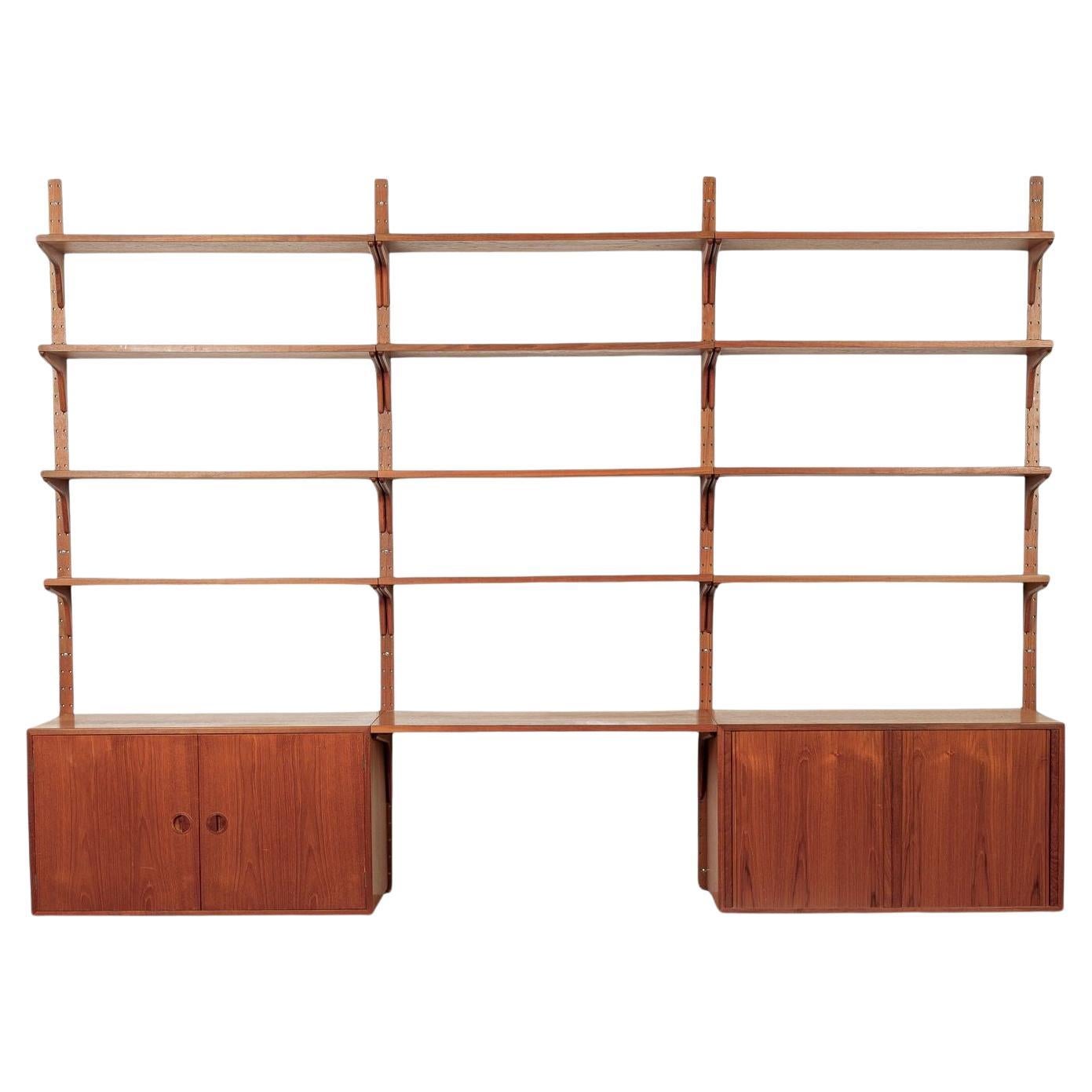 Large Mid Century Danish HG Teak Wood Modular Wall Unit Shelving & Bookcase For Sale