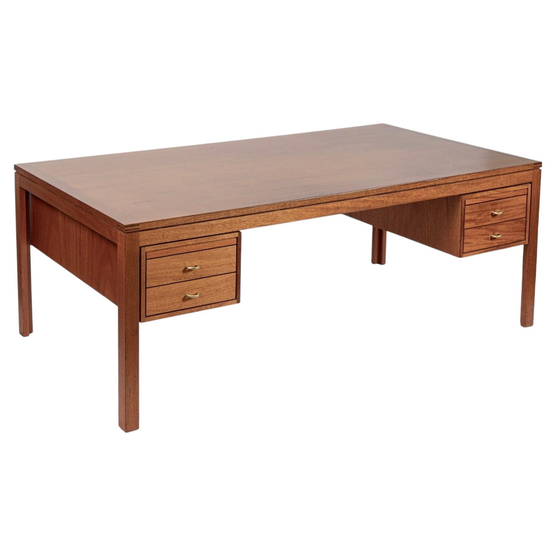 Large Mid Century Danish Modern Mahogany Wood Executive Desk, 2 Matching Avail