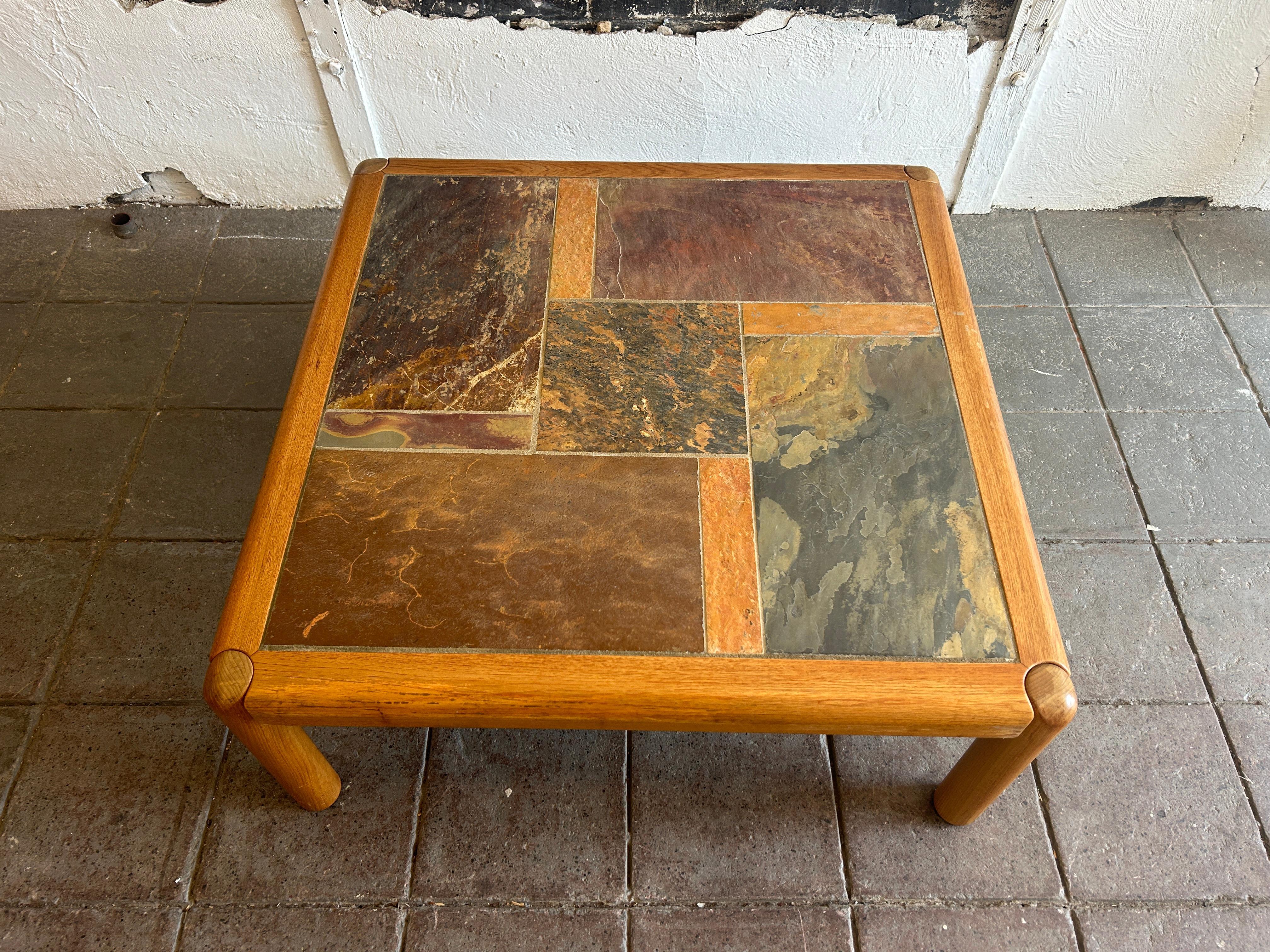 Mid-Century Modern Large Mid Century Danish Modern Teak and slate square Coffee Table For Sale