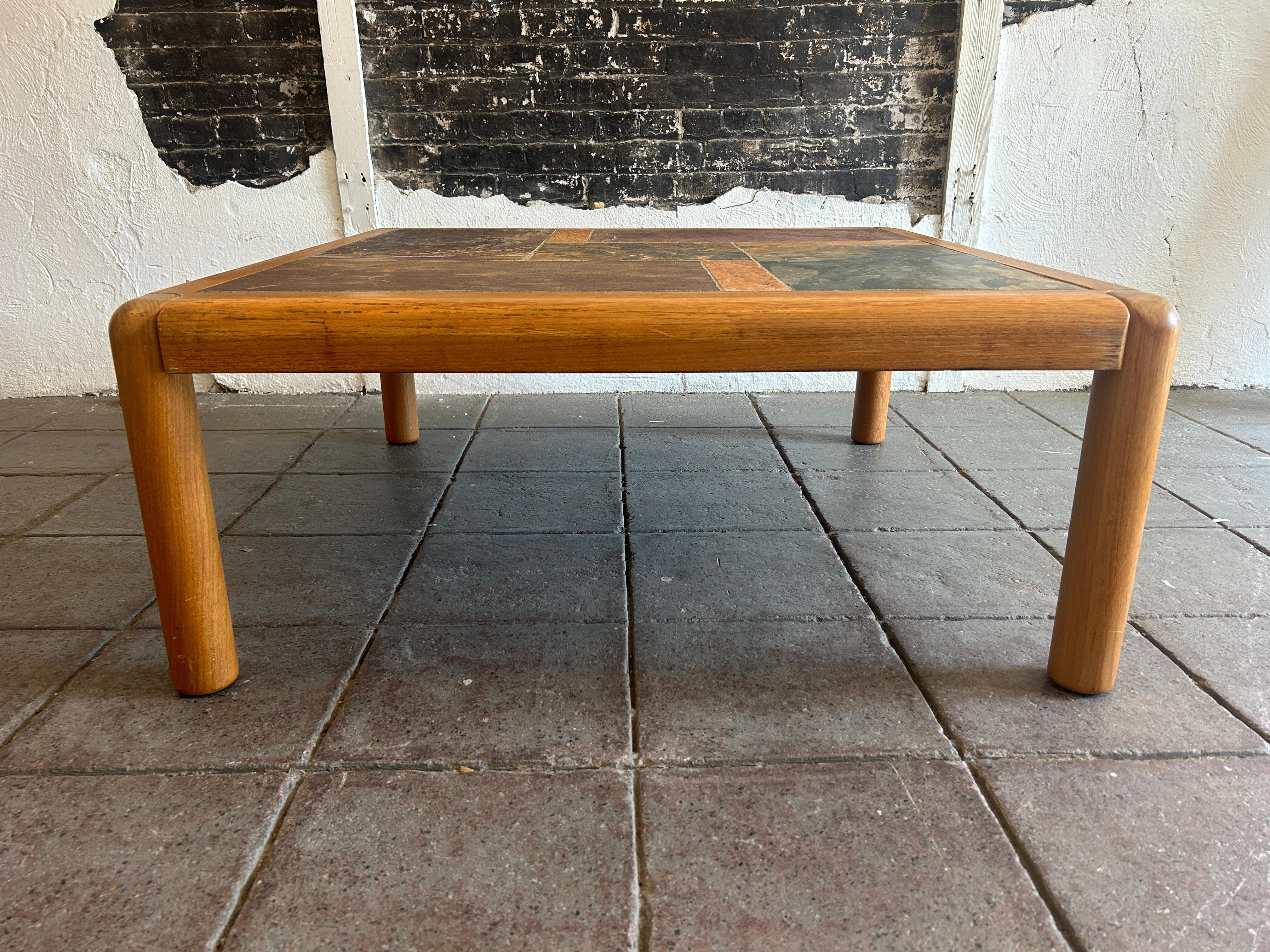 Woodwork Large Mid Century Danish Modern Teak and slate square Coffee Table For Sale
