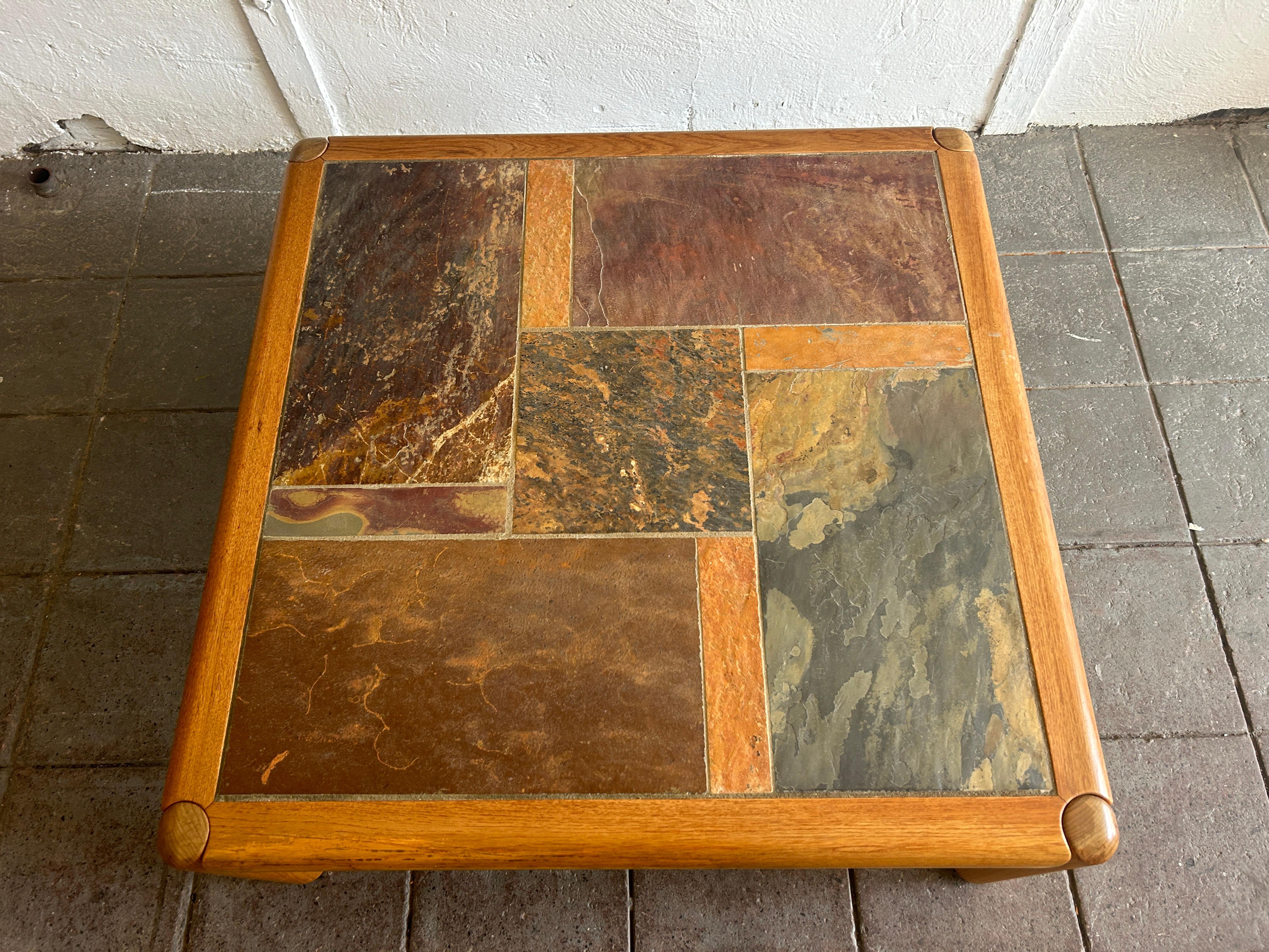Mid-Century Modern Large Mid Century Danish Modern Teak and slate square Coffee Table For Sale