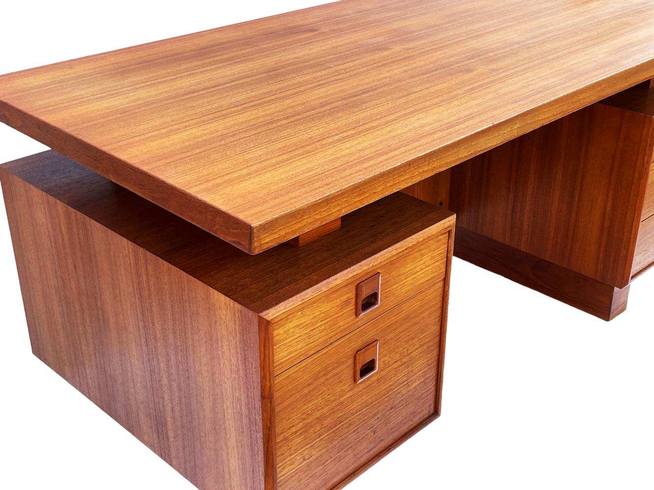 Large Mid Century Danish Modern Teak Executive Desk Two Sided with