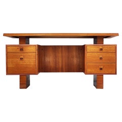 Large Mid Century Danish Modern Teak Executive Desk Two Sided with Floating Top