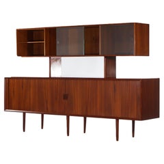 Large Mid Century Danish Modern Teakwood Credenza with Upper Cabinet C1960