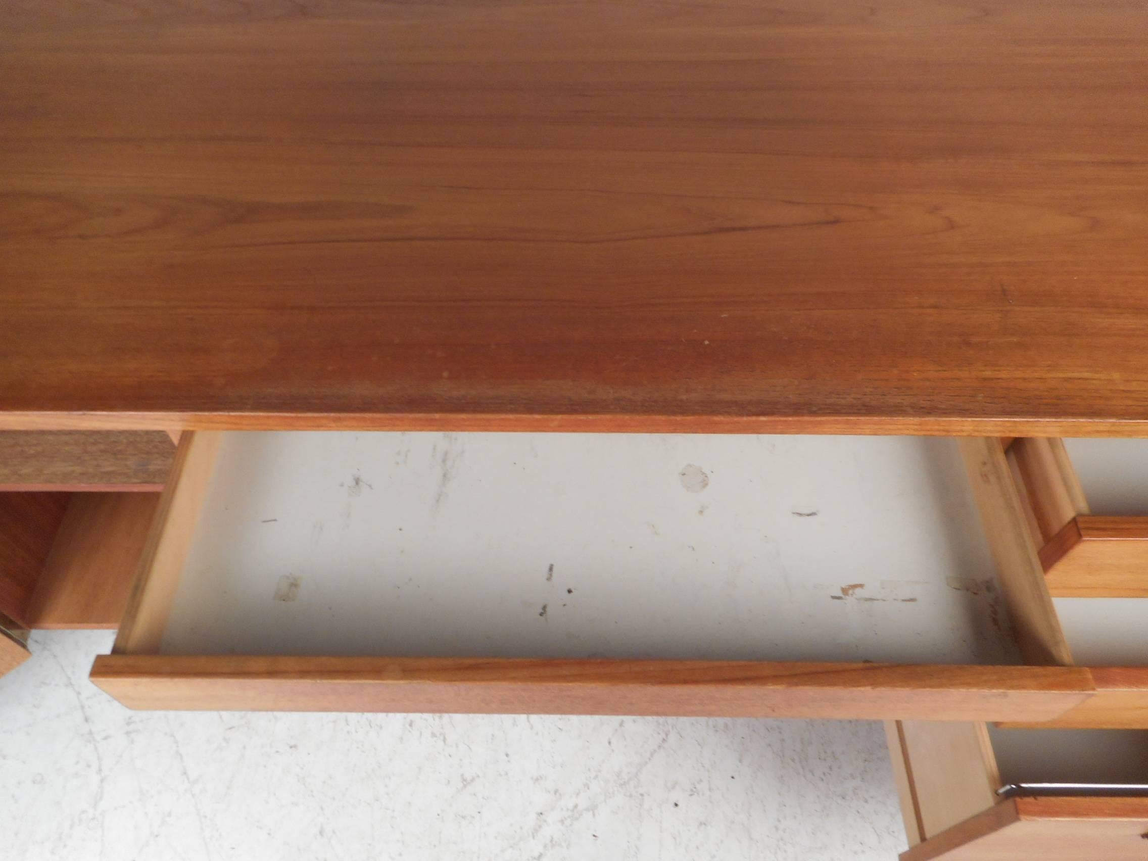 Large Midcentury Danish Teak Desk with a Finished Back In Good Condition In Brooklyn, NY