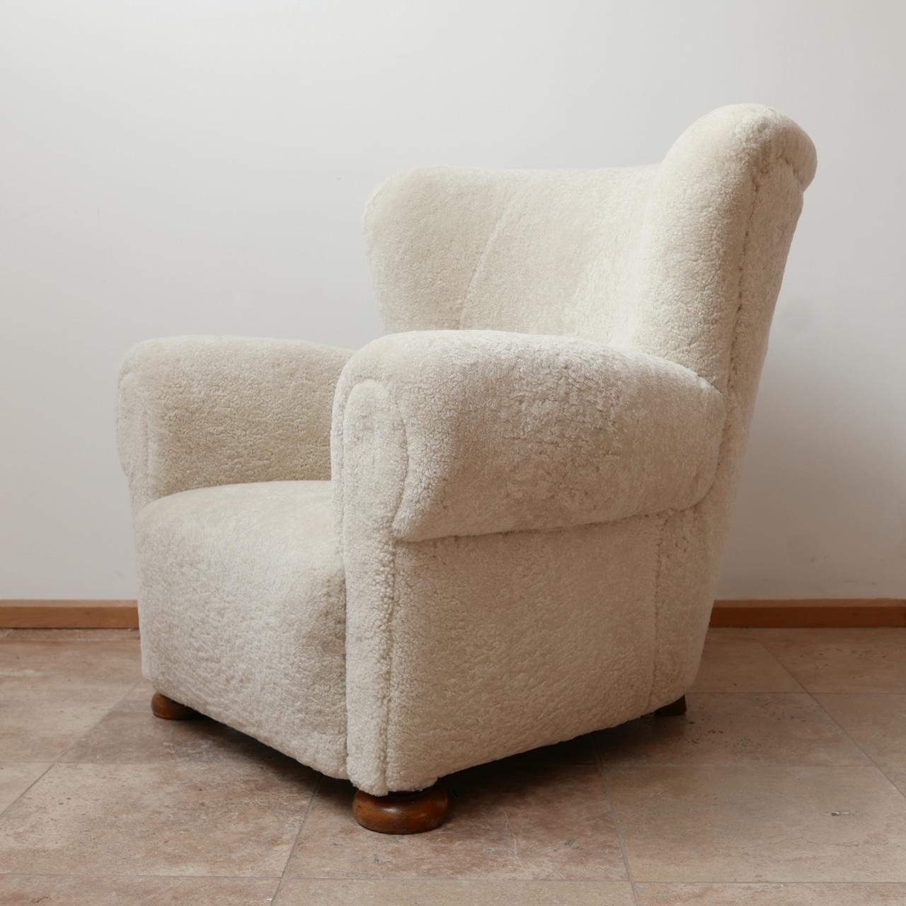 Large Mid-Century Danish Teddy Bear Easy Armchair in Sheepskin 6