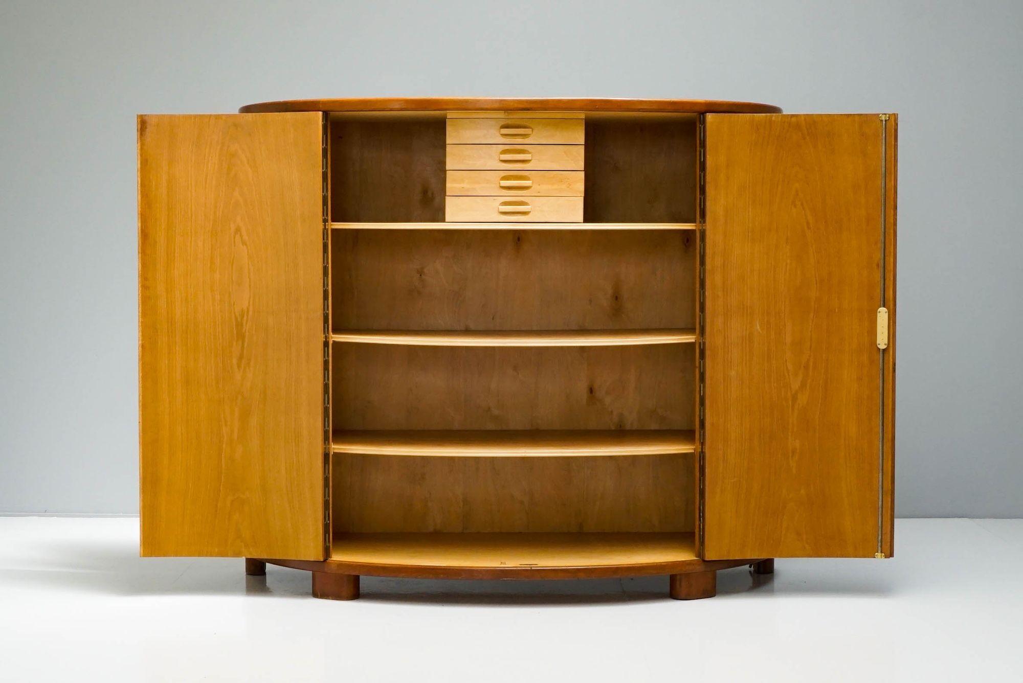 Large Mid-Century Demi Lune Drinks Cabinet by Mobelfabrik Vejen In Good Condition For Sale In London, England