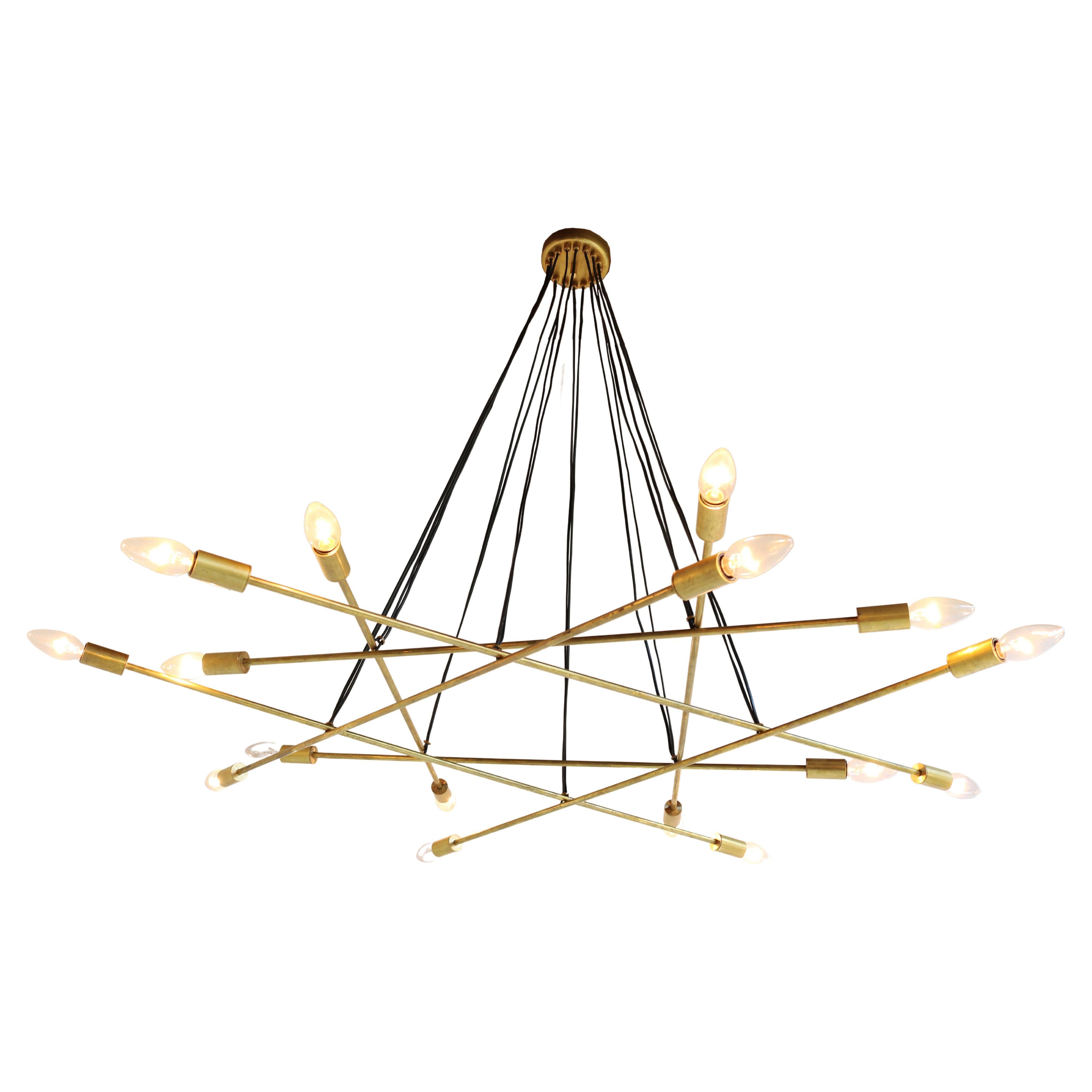Large Mid-Century design Minimalist Brass Italian 1950 Chandelier stilnovo style