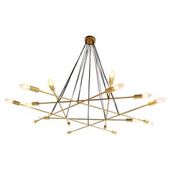 Large Mid-Century design Minimalist Brass Italian 1950 Chandelier stilnovo style