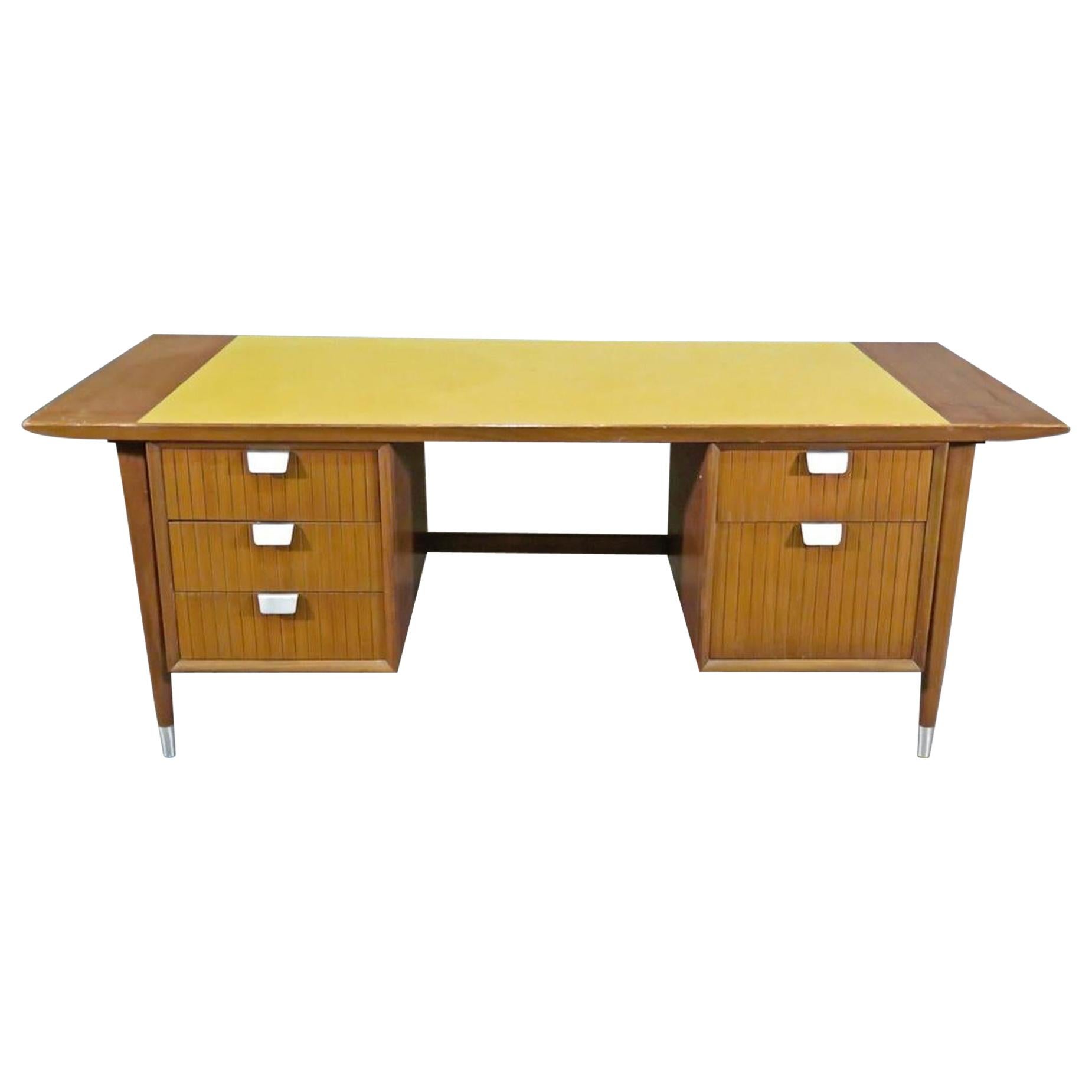 Modern style executive desk with yellow formica top, metal handles and cane back.
(Please confirm item location - NY or NJ - with dealer).
 