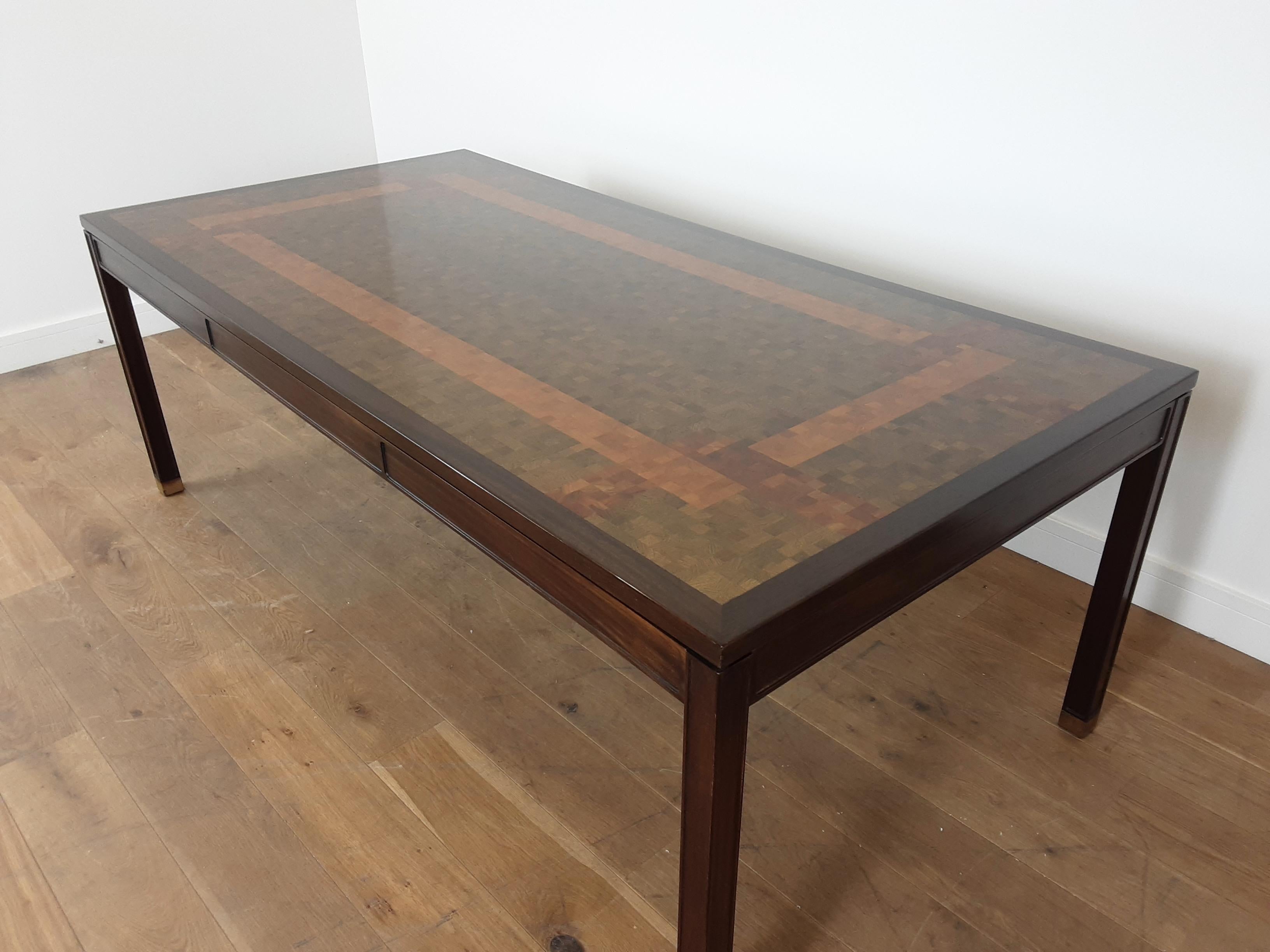 Fruitwood Large Midcentury Dining Table Designed by Gorm Lindum with Mosaic Design For Sale