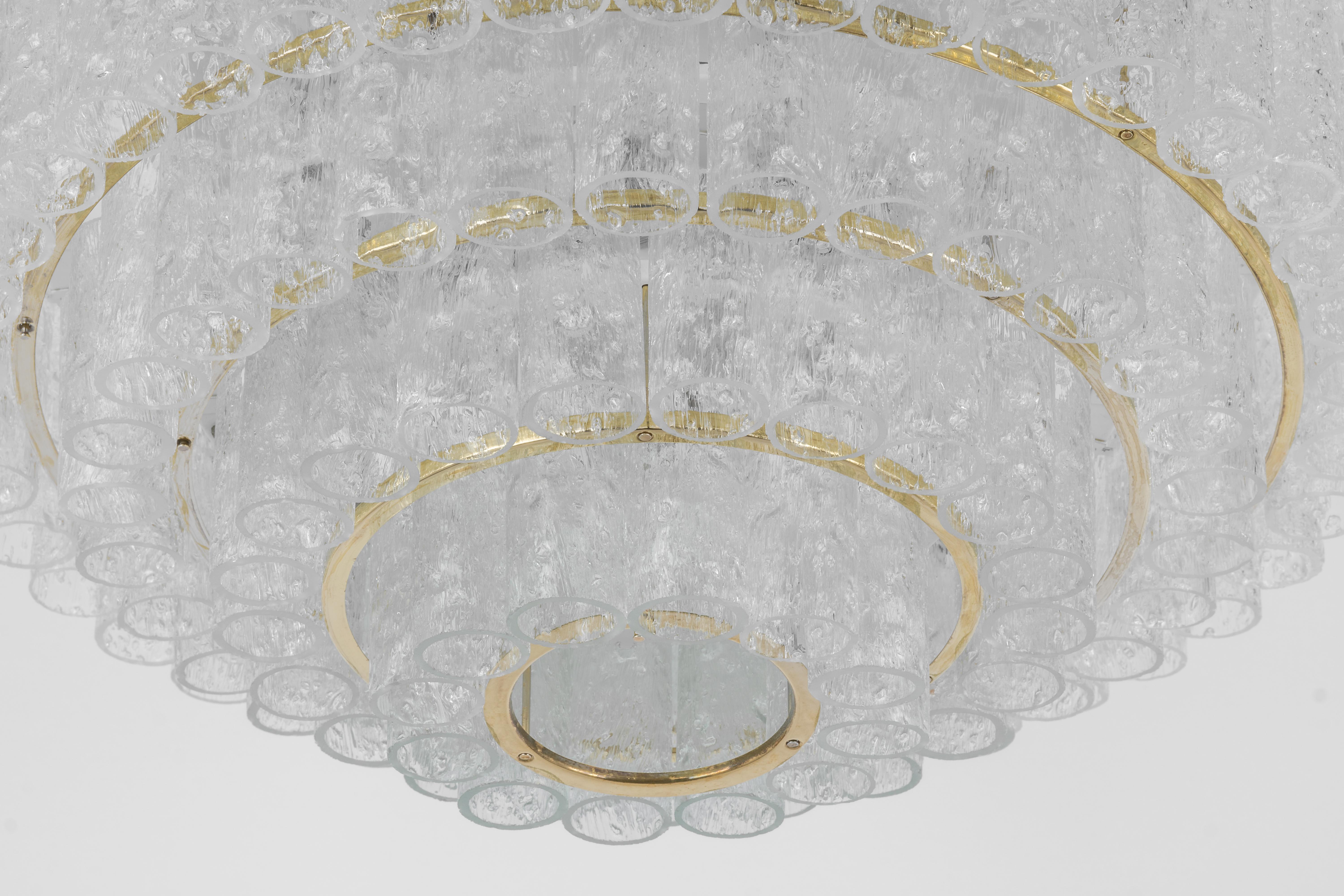 Mid-20th Century Large Mid-Century Doria Chandelier Ice Glass, 1960s, Germany For Sale