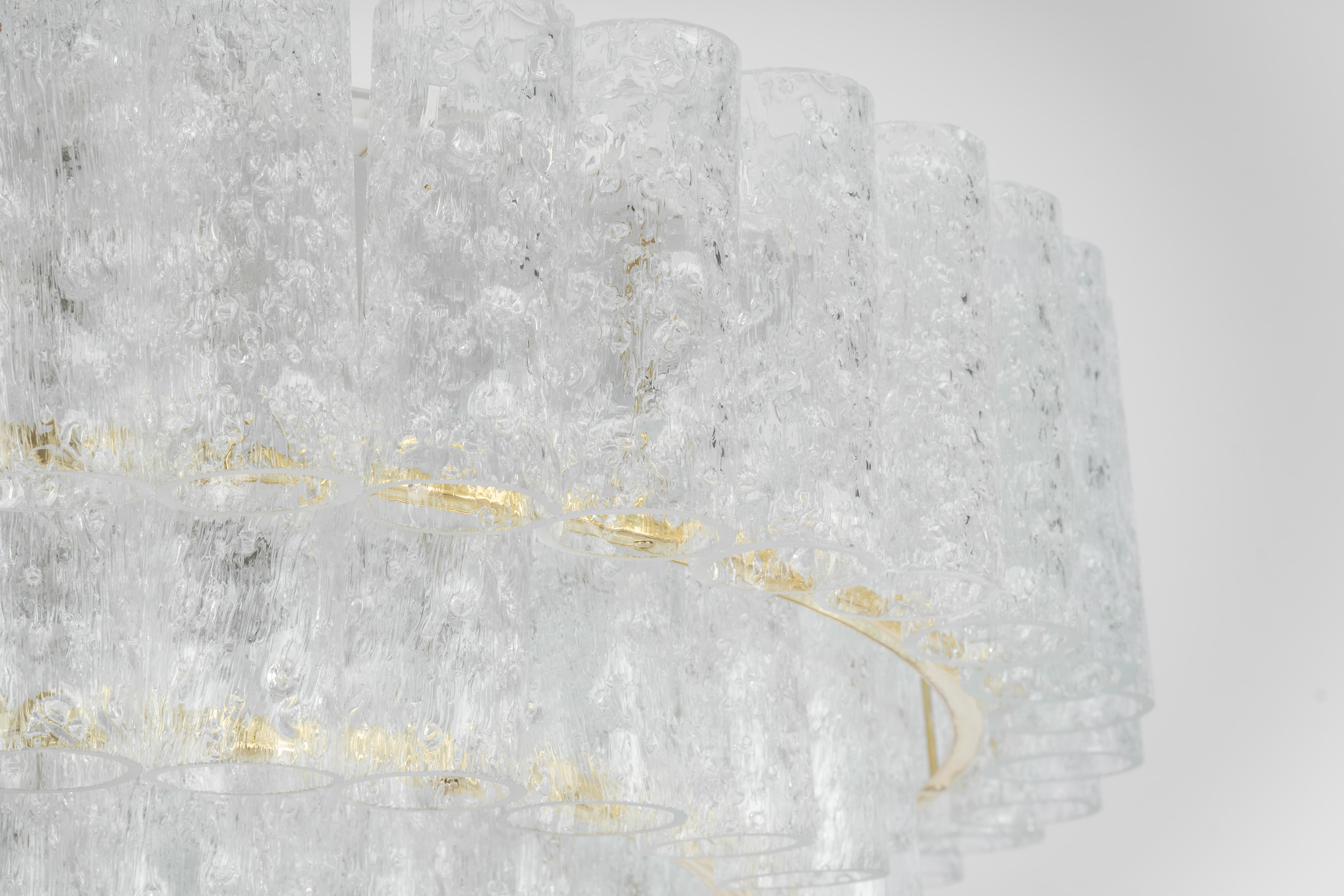 Brass Large Mid-Century Doria Chandelier Ice Glass, 1960s, Germany For Sale