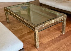 Large Mid-Century Double Tier Bronze Coffee Table by Silas Seandel, 1970, Signed