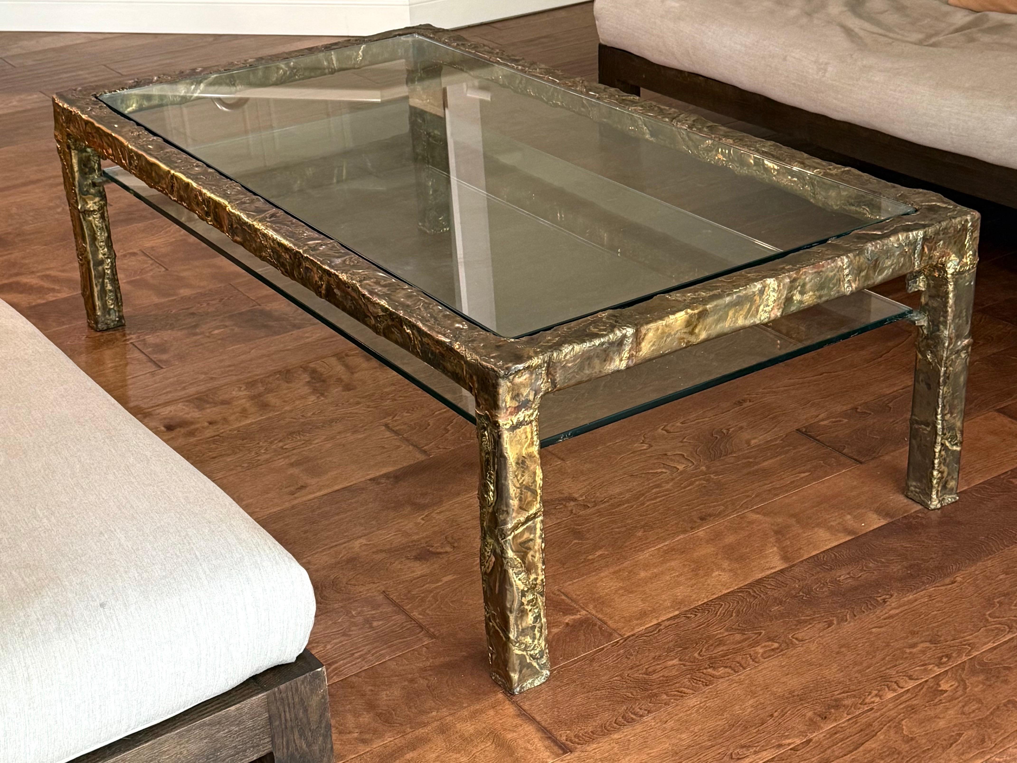 Mid-Century Modern Grande table basse en bronze du milieu du siècle dernier, signée Silas Seandel, 1970 en vente