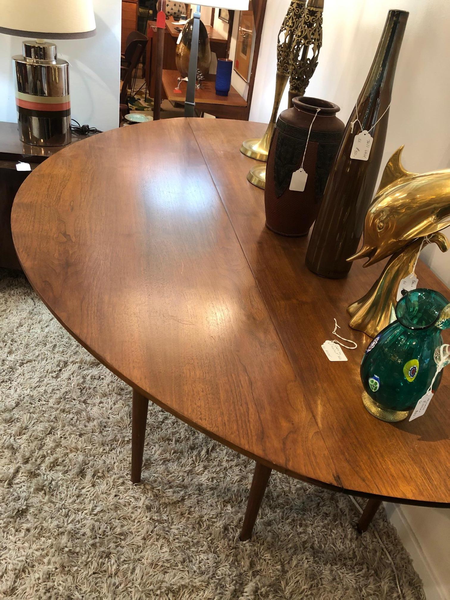 Polished Large Midcentury Drop-Leaf Gate Leg Oval Table or Console