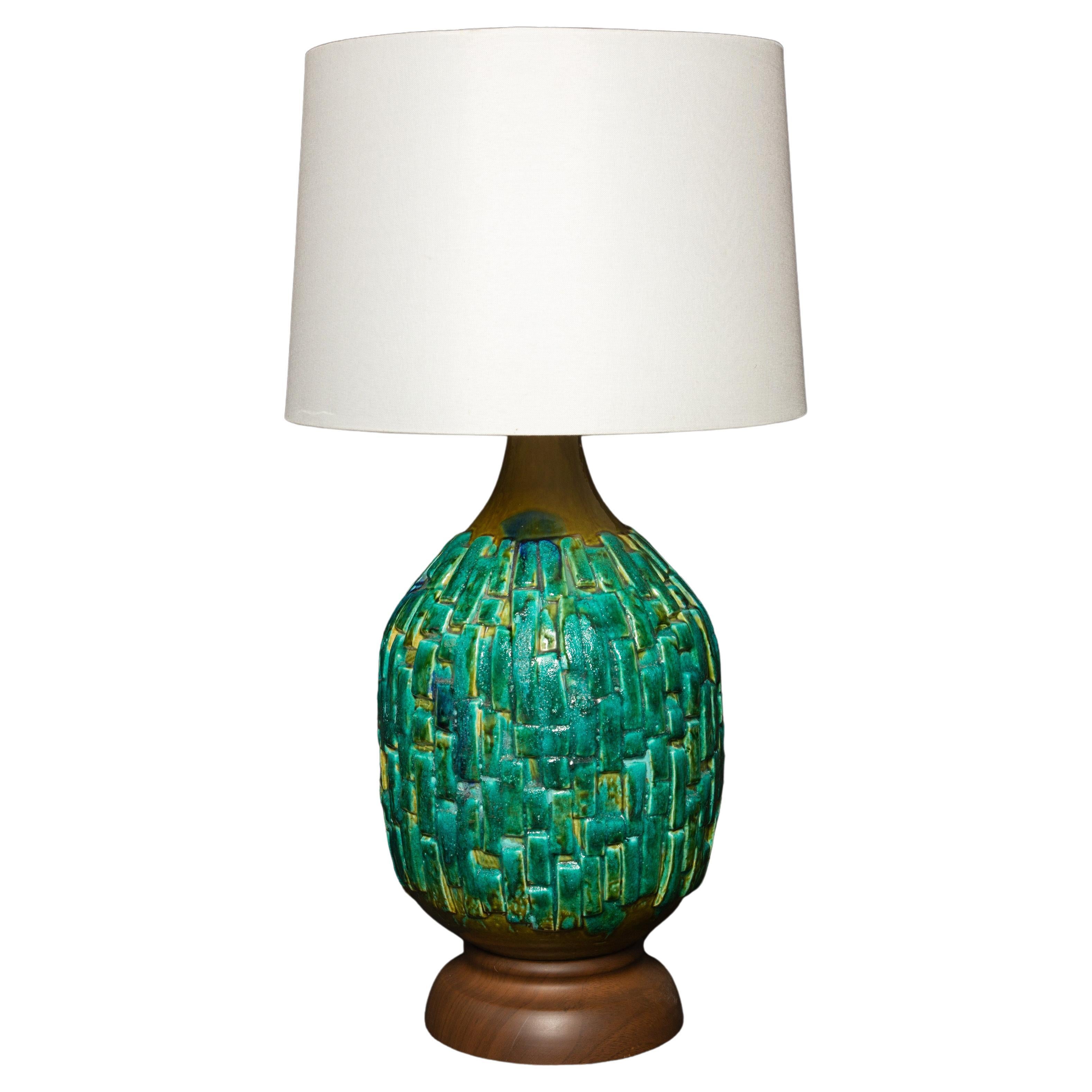 Large Mid-Century Turquoise Ceramic Lamp