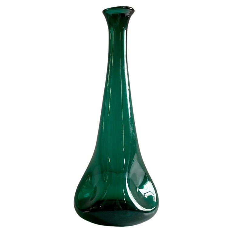 Large Mid Century Emerald Green Glass Vase, Scandinavian Design, c