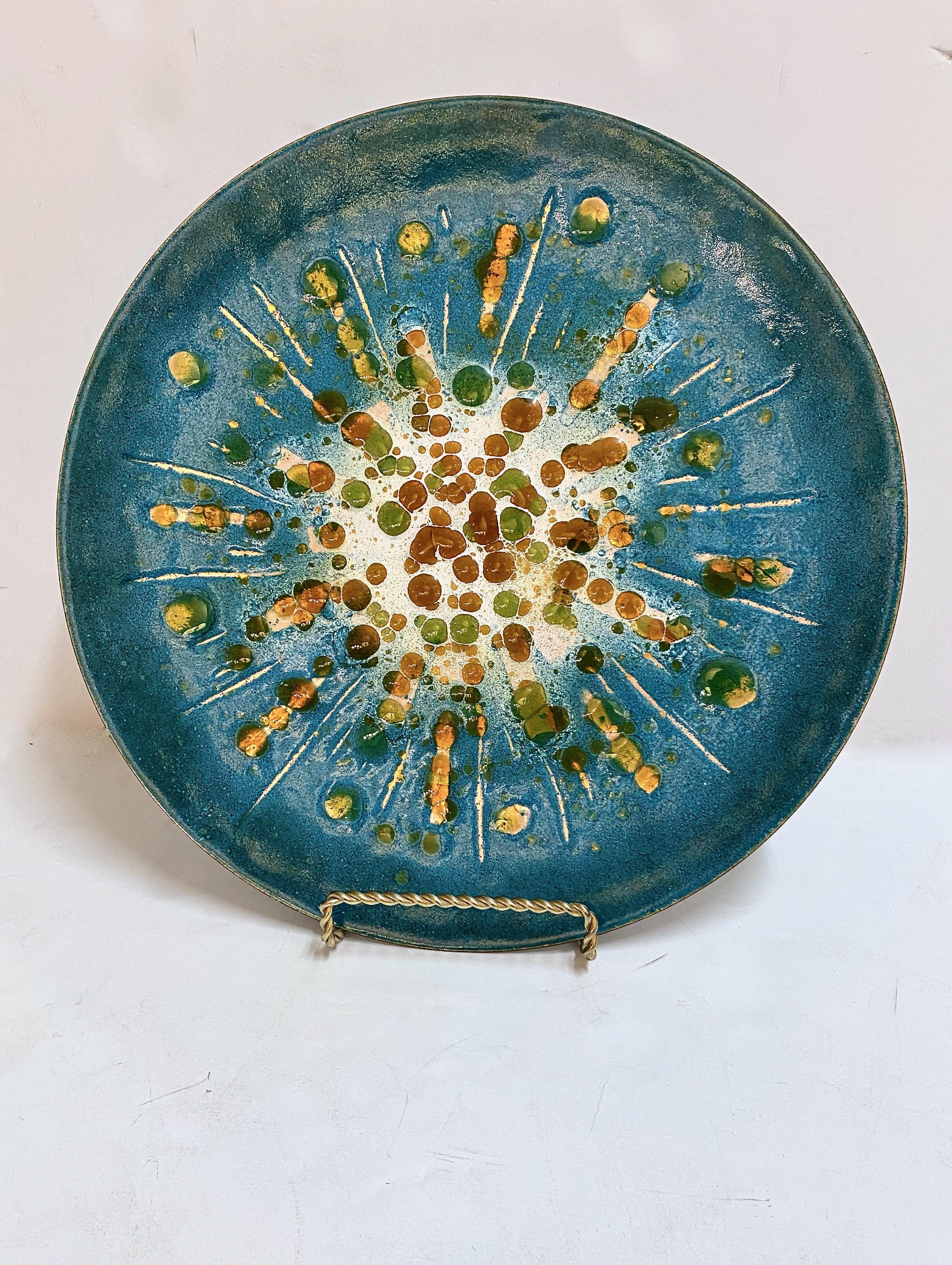 Large Mid-Century Enamel-on-Copper Charger In Good Condition For Sale In Pasadena, CA
