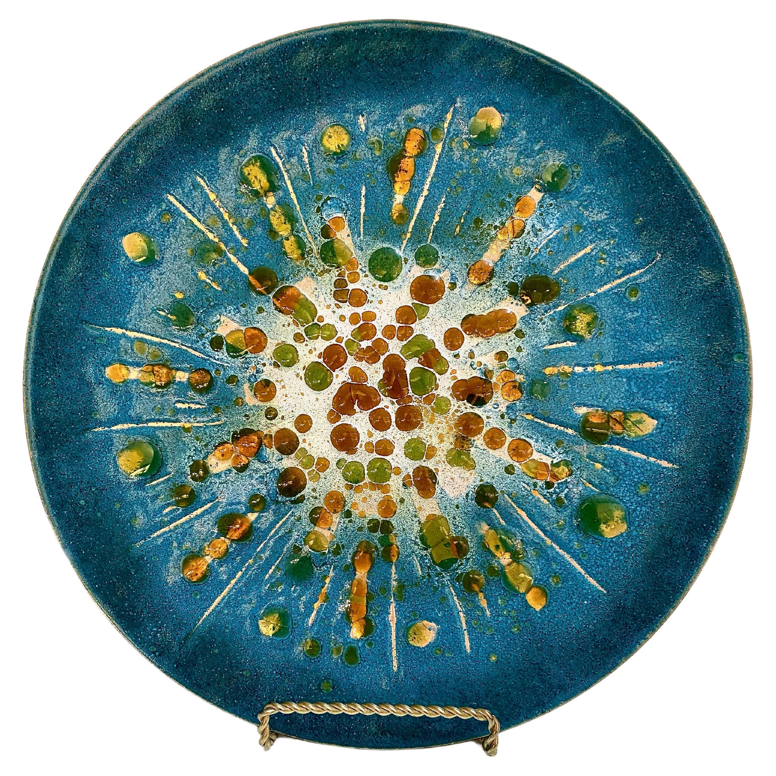 Large Mid-Century Enamel-on-Copper Charger For Sale