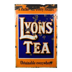 Large, Midcentury, Enamel Sign, English, Vintage, Lyons Tea, Advertising