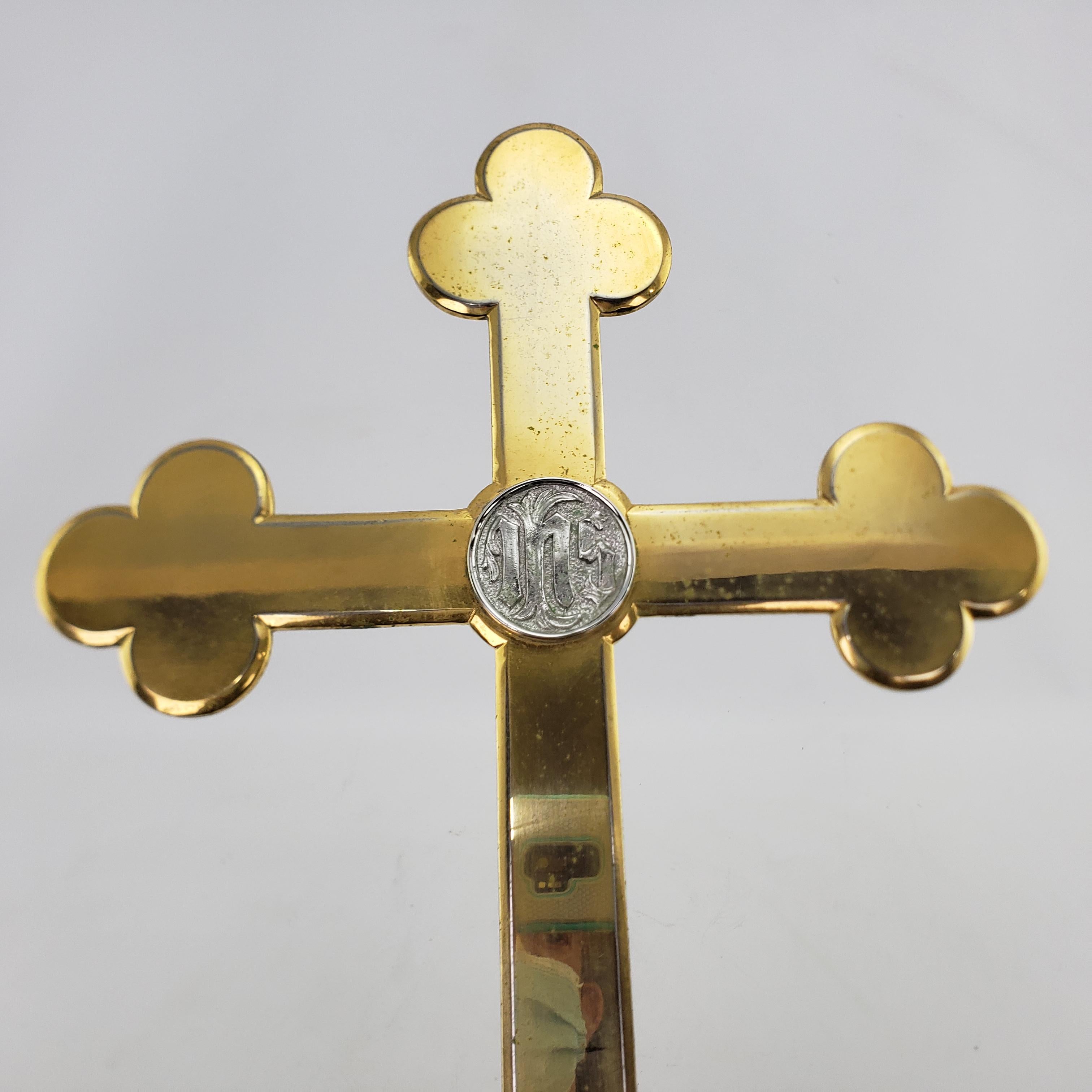 Large Mid-Century Era Brass Plated Christian Church Cross or Crucifix For Sale 1