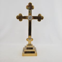 Large Mid-Century Era Brass Plated Christian Church Cross or Crucifix