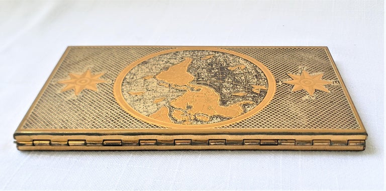 wadsworth cigarette case Large Mid-Century Era Metal Cigarette Case with World Globe and Compass  Decoration For Sale at 1stDibs