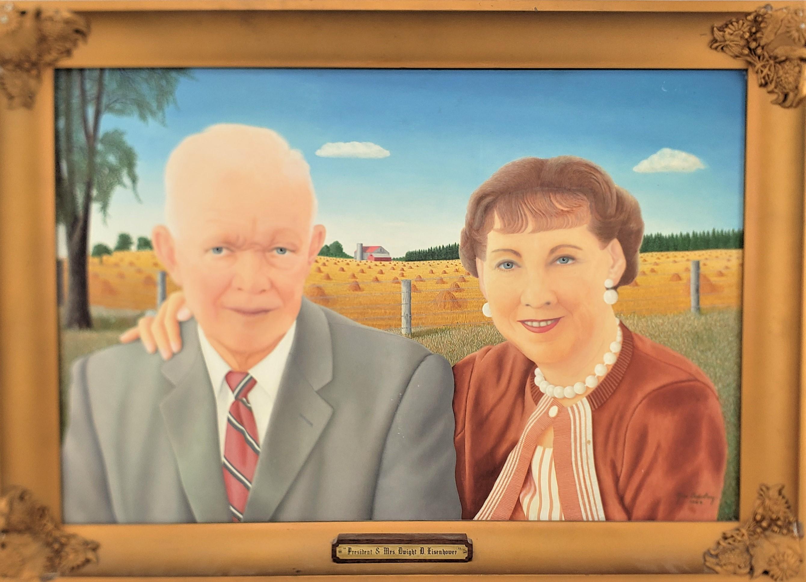 Artisanat Grande peinture à l'aquarelle du milieu du siècle dernier du président Dwight et de Mme Eisenhower en vente
