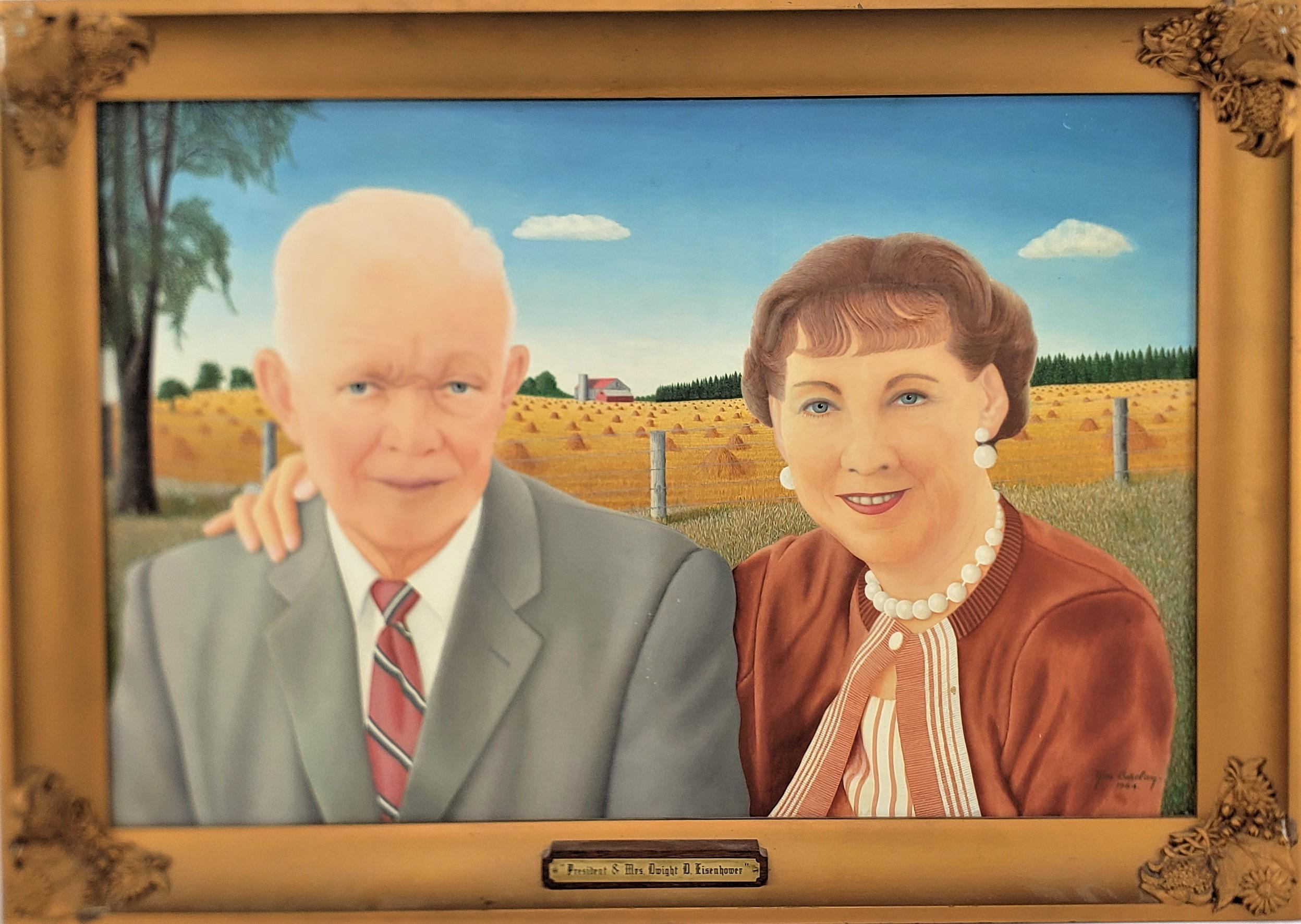 20ième siècle Grande peinture à l'aquarelle du milieu du siècle dernier du président Dwight et de Mme Eisenhower en vente