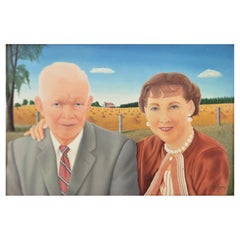 Grande acquerello della metà del secolo scorso raffigurante il presidente Dwight e la signora Eisenhower