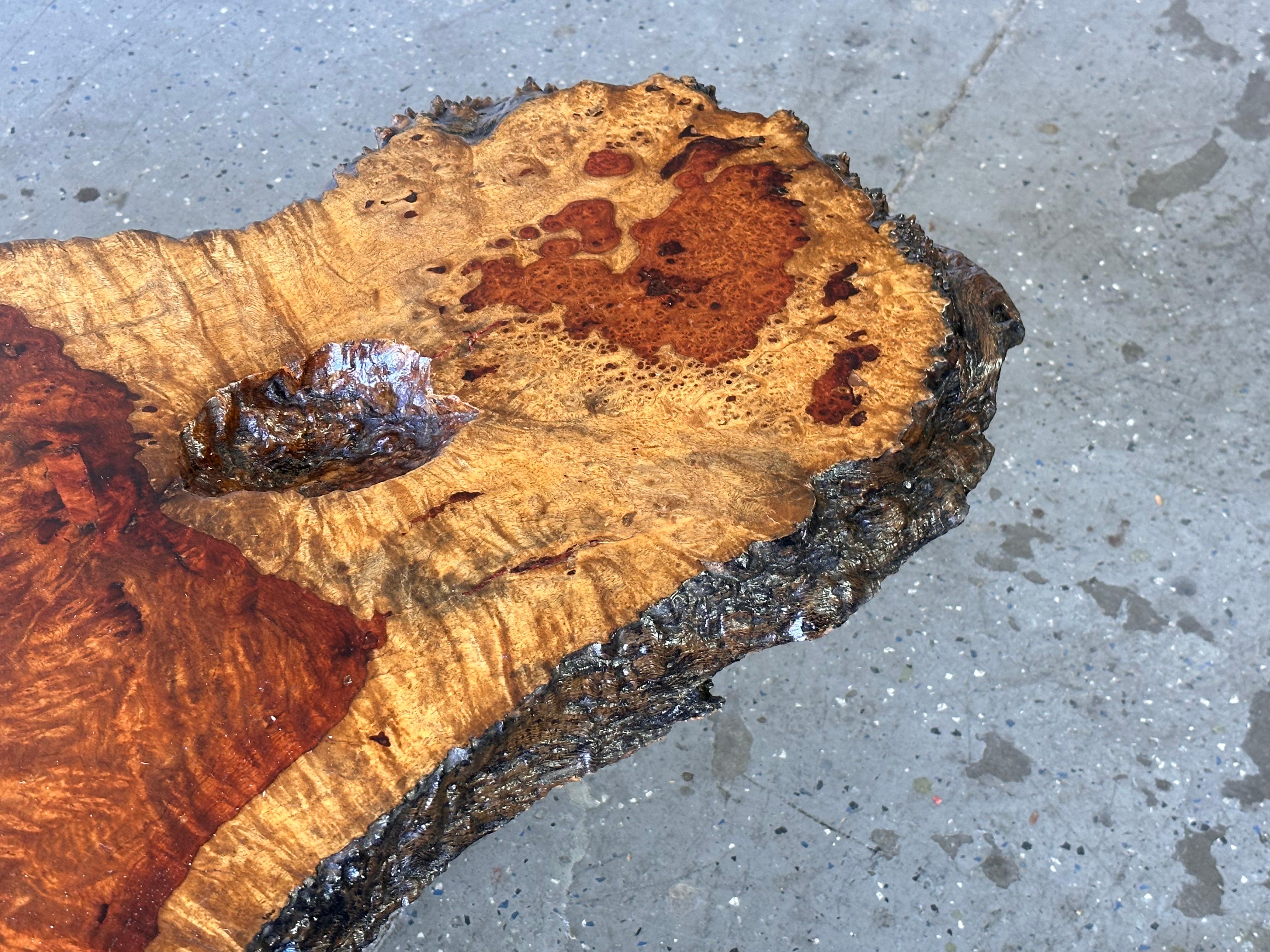 Large Mid Century Exotic Unique Live Edge Burl Wood Coffee Table For Sale 7