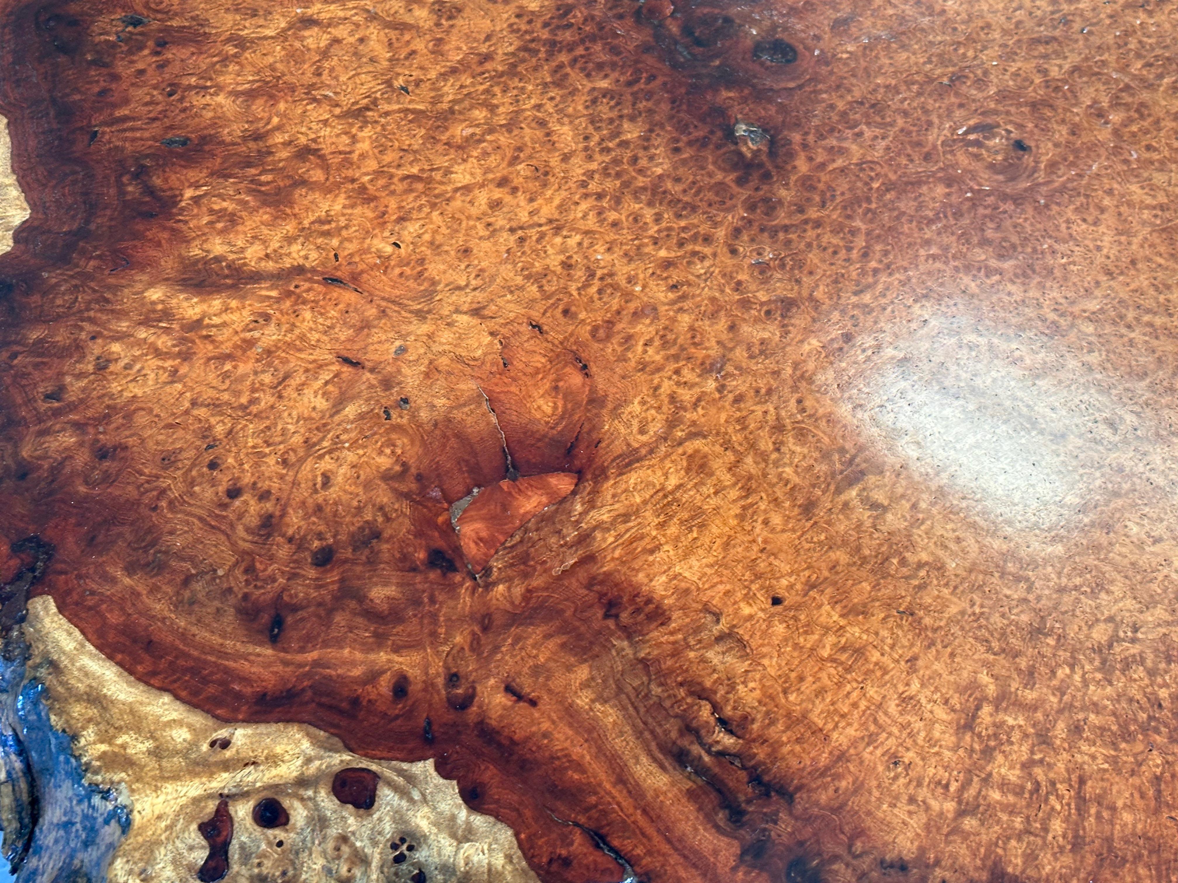 Large Mid Century Exotic Unique Live Edge Burl Wood Coffee Table For Sale 11