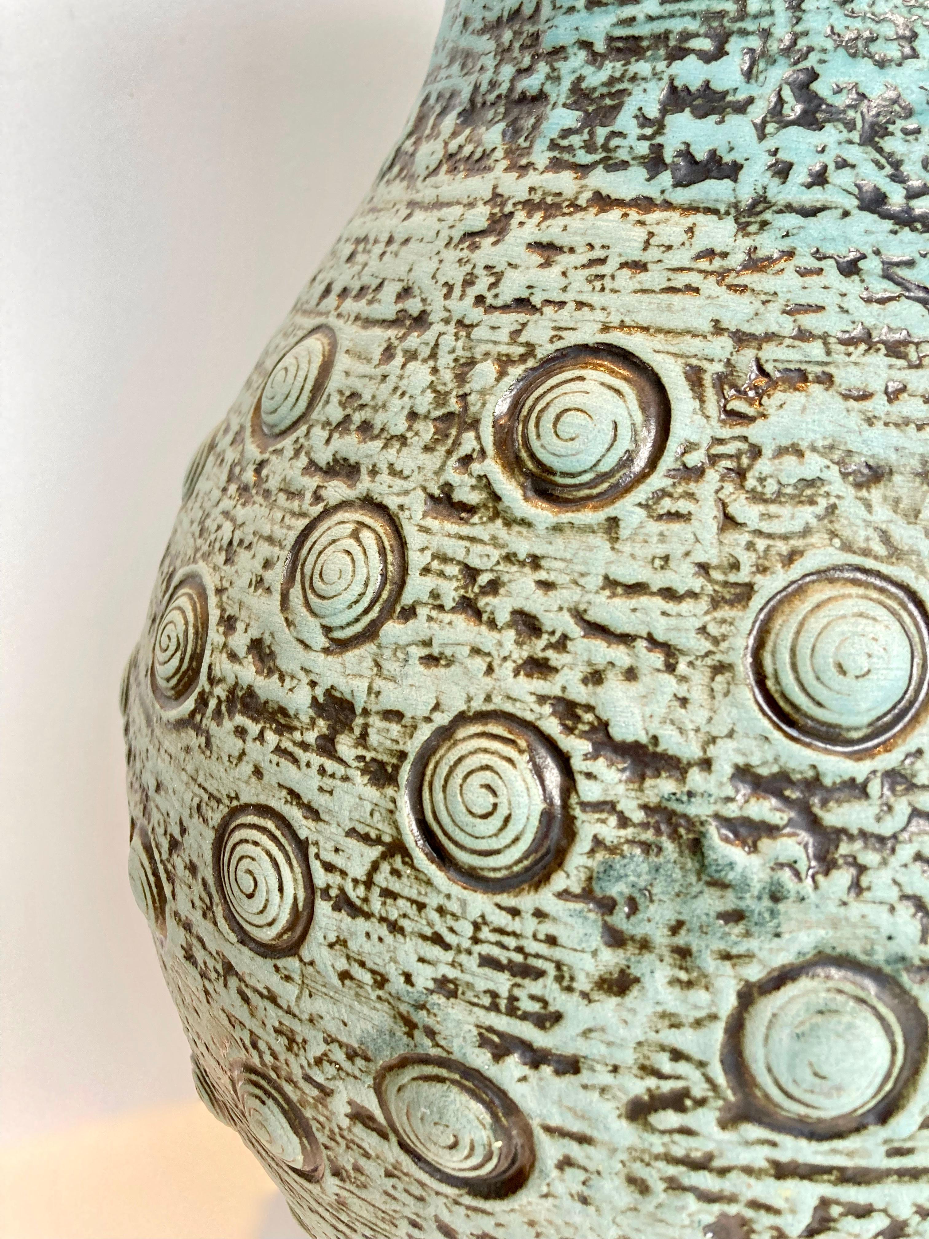 Molded Large Mid-Century Fat Lava Floor Vase by West German Art Pottery Producer Jasba For Sale