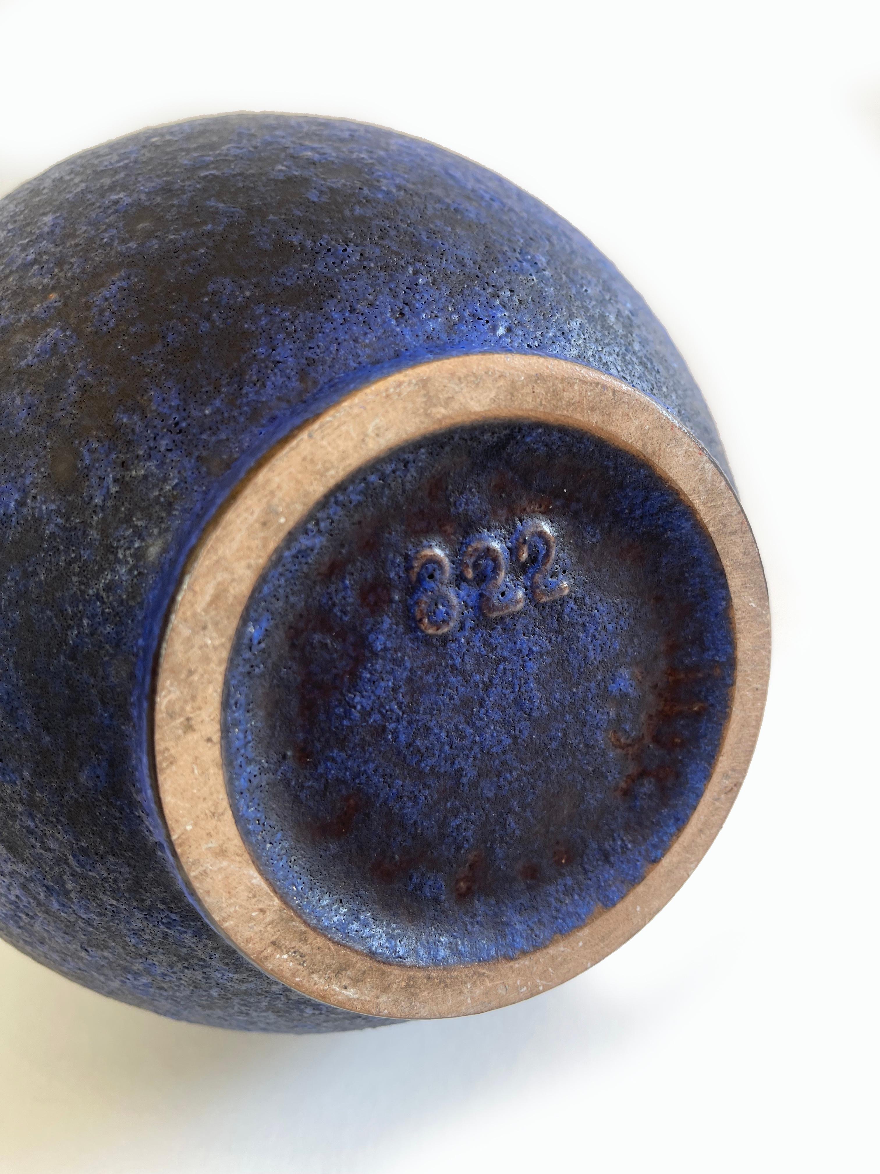 20th Century Large Mid-Century Fat Lava Studio Ceramic Vase Blue Minimalist by Ruscha Germany For Sale