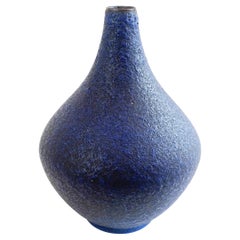 Large Mid-Century Fat Lava Studio Ceramic Vase Blue Minimalist by Ruscha Germany