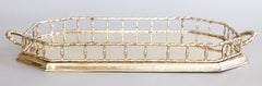 Large Mid-Century Faux Bamboo Polished Brass Octagonal Gallery Serving Tray