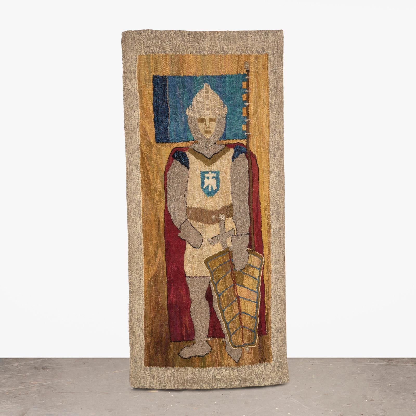Large Mid-Century Folk Art Norman Knight Wool Wall Hanging or Tapestry In Good Condition For Sale In AMSTERDAM, NH